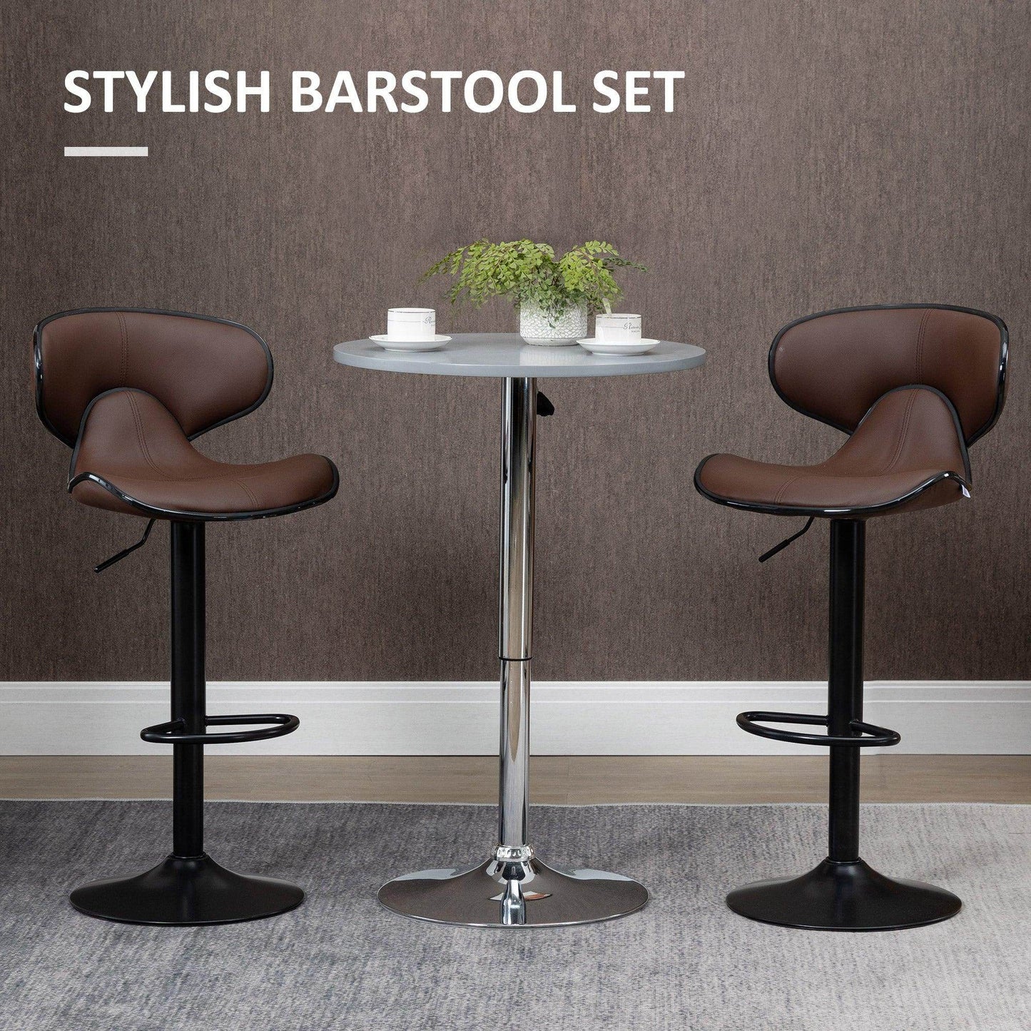 HOMCOM Set of 2 Adjustable Swivel Bar Stools with Footrest and Backrest - ALL4U RETAILER LTD