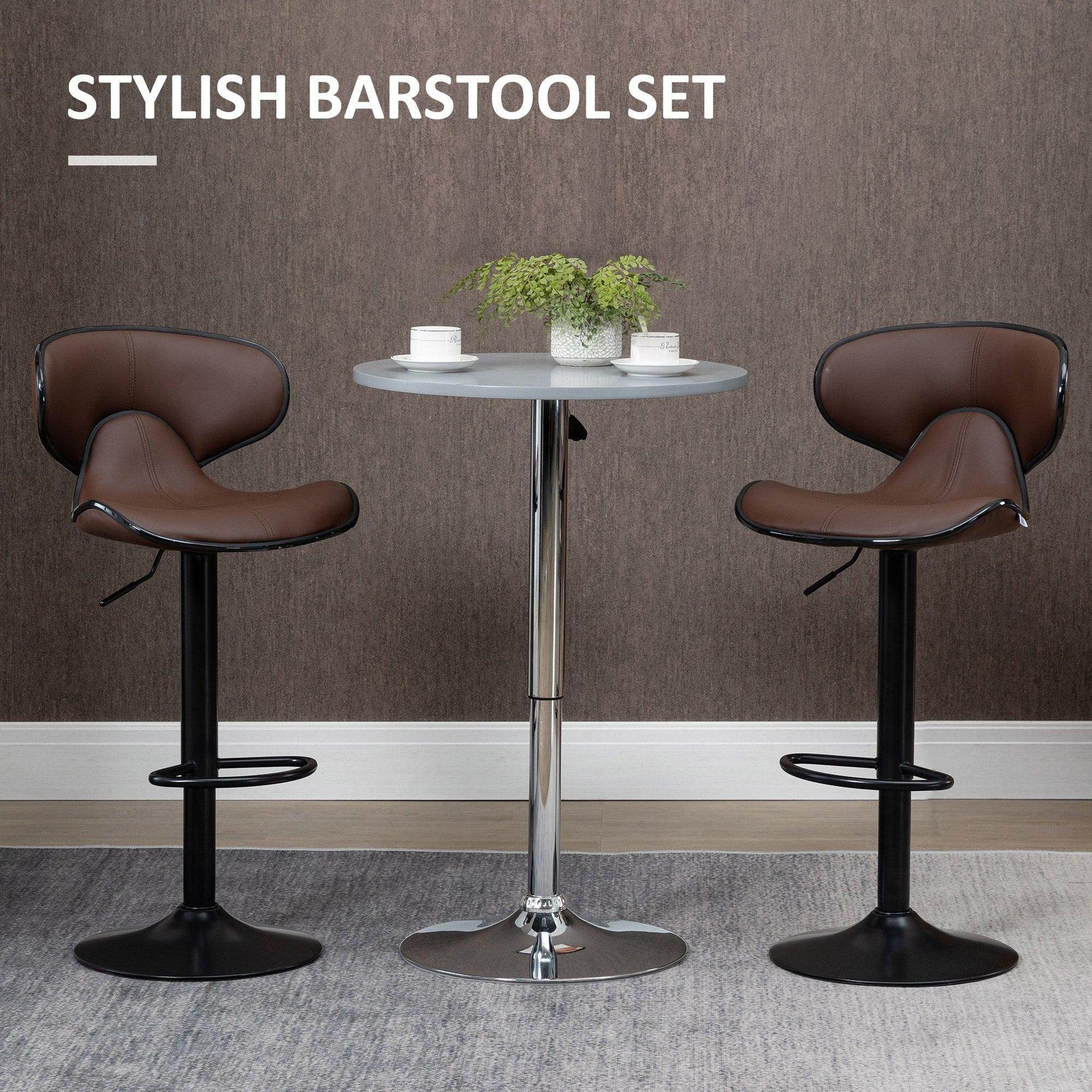 HOMCOM Set of 2 Adjustable Swivel Bar Stools with Footrest and Backrest - ALL4U RETAILER LTD
