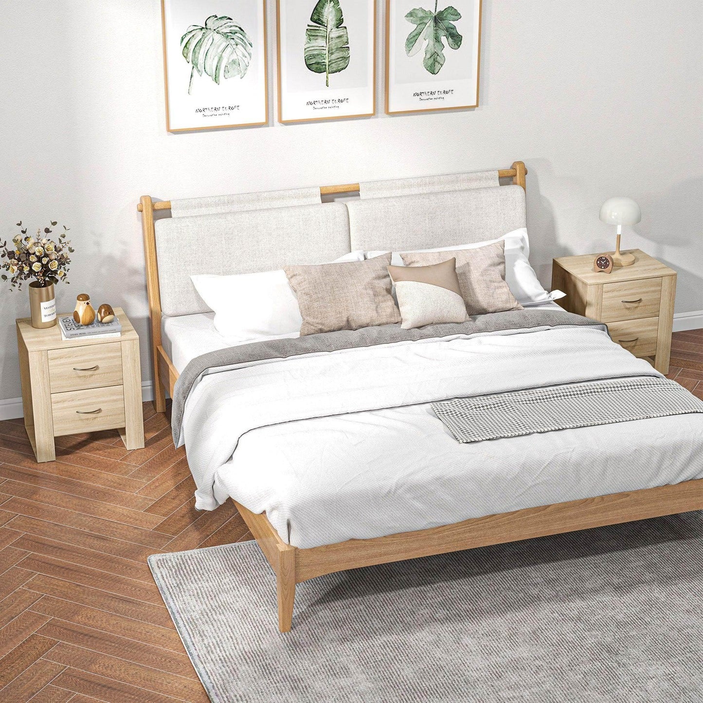 HOMCOM Set of 2 Brown Bedside Tables with 2 Drawers and Handles - ALL4U RETAILER LTD