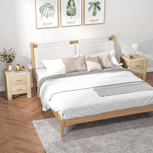 HOMCOM Set of 2 Brown Bedside Tables with 2 Drawers and Handles - ALL4U RETAILER LTD