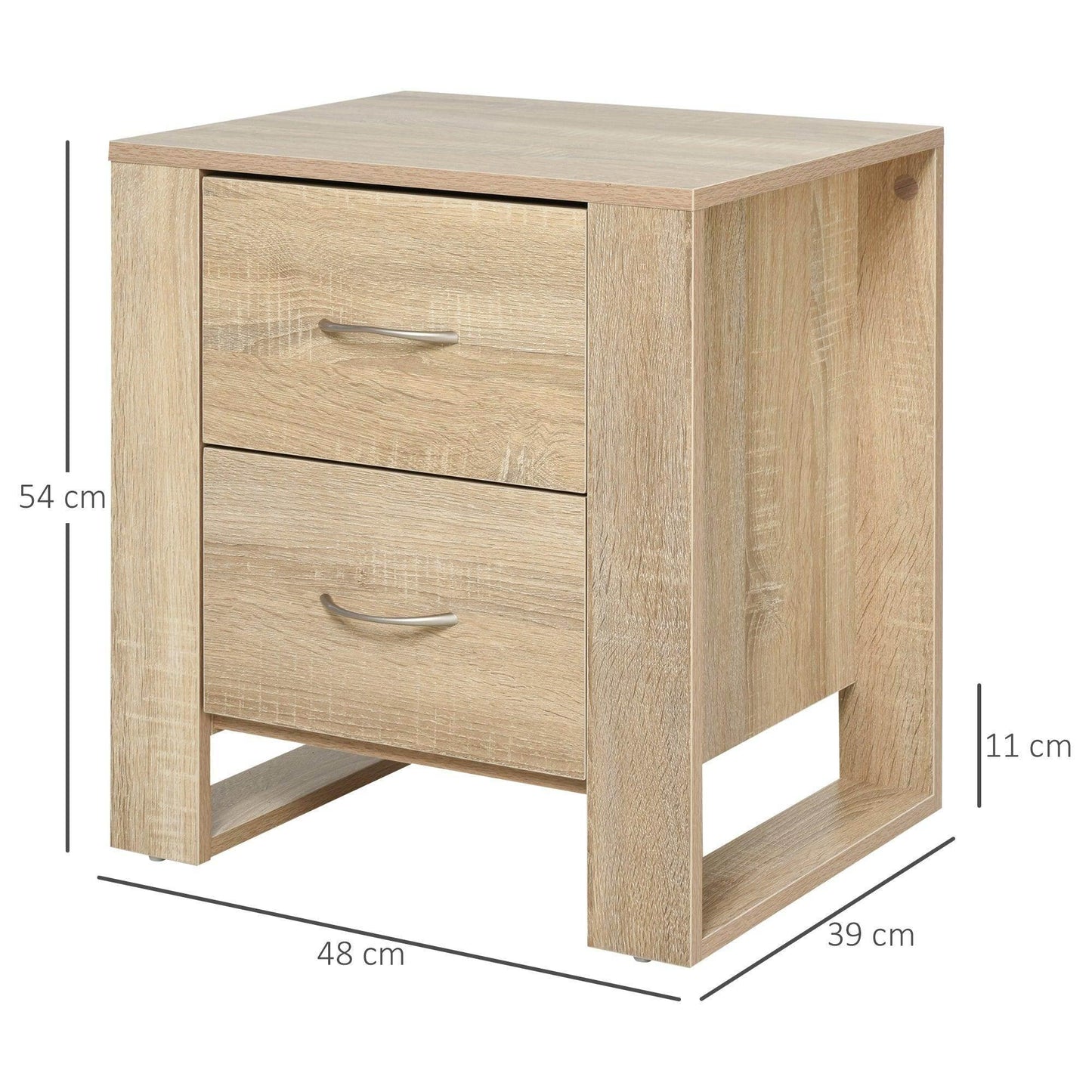 HOMCOM Set of 2 Brown Bedside Tables with 2 Drawers and Handles - ALL4U RETAILER LTD