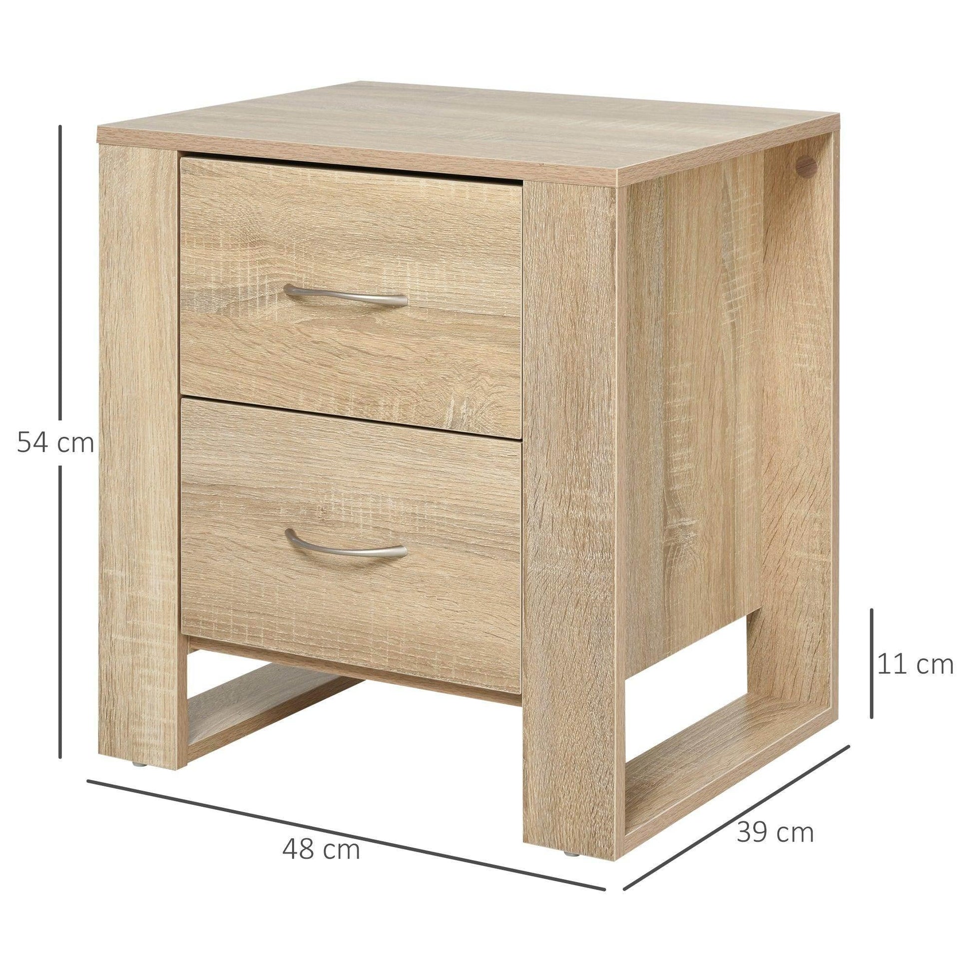 HOMCOM Set of 2 Brown Bedside Tables with 2 Drawers and Handles - ALL4U RETAILER LTD