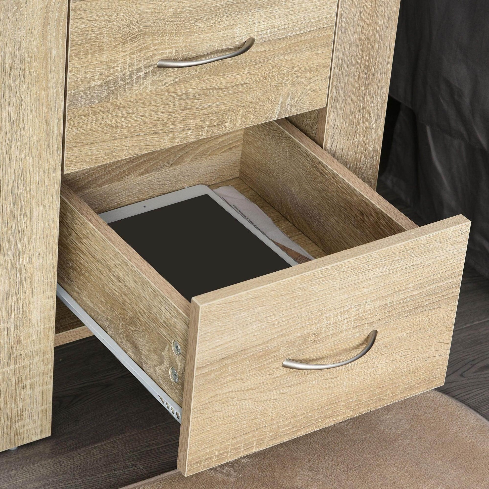 HOMCOM Set of 2 Brown Bedside Tables with 2 Drawers and Handles - ALL4U RETAILER LTD