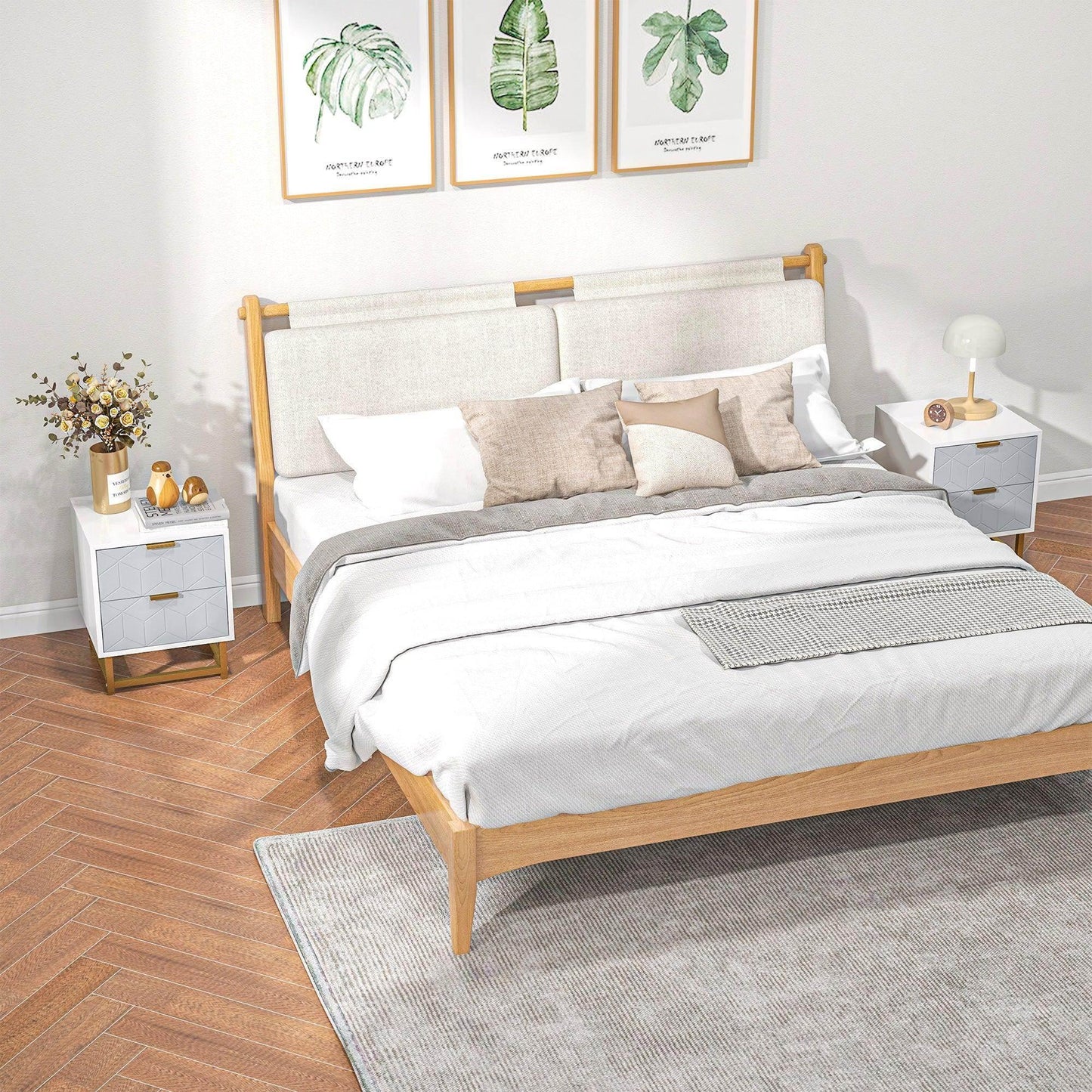 HOMCOM Set of 2 Grey and White Bedside Tables with Steel Frame - ALL4U RETAILER LTD