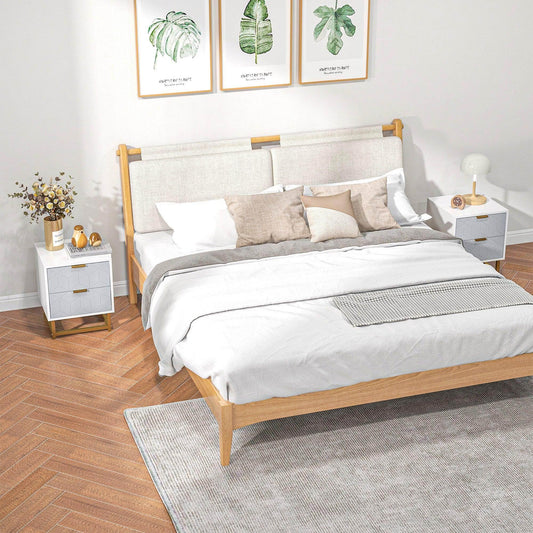 HOMCOM Set of 2 Grey and White Bedside Tables with Steel Frame - ALL4U RETAILER LTD