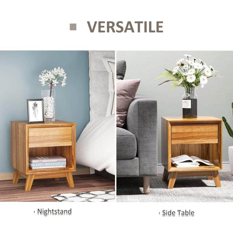 HOMCOM Set of 2 Modern Bedside Tables - Nightstands for Bedroom with Drawer and Shelf - Living Room End Tables - Walnut Brown - ALL4U RETAILER LTD