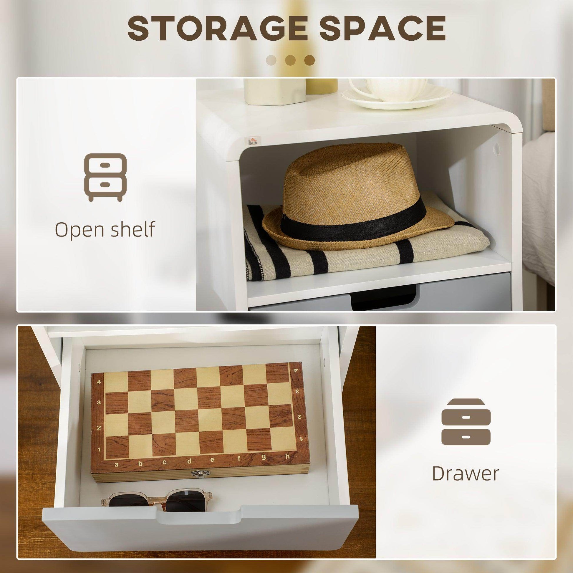 HOMCOM Set of 2 Nordic Wooden Bedside Tables with Drawer - ALL4U RETAILER LTD