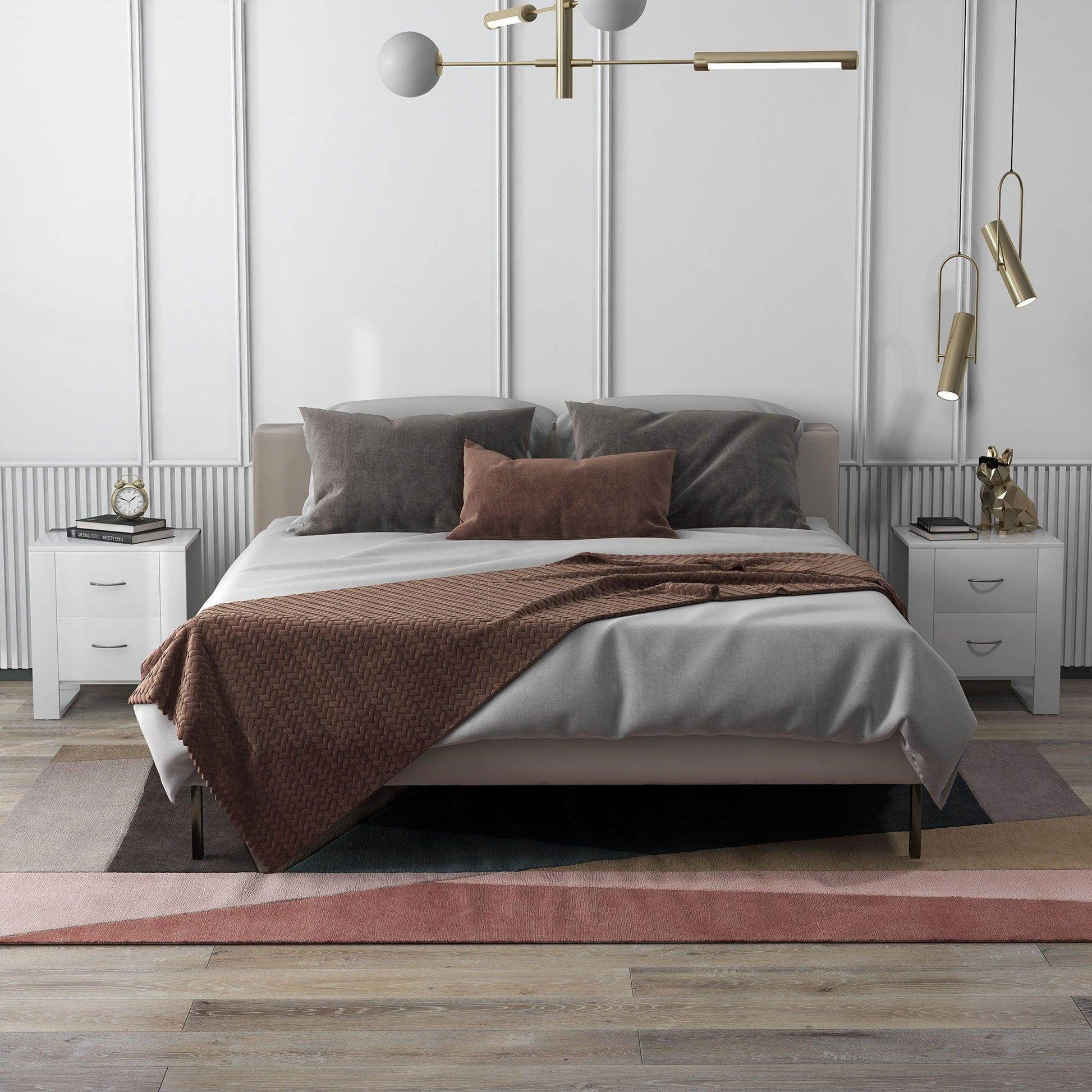 HOMCOM Set of 2 White Bedside Tables with Drawers and Handles - ALL4U RETAILER LTD