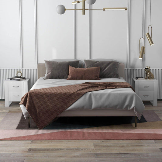 HOMCOM Set of 2 White Bedside Tables with Drawers and Handles - ALL4U RETAILER LTD