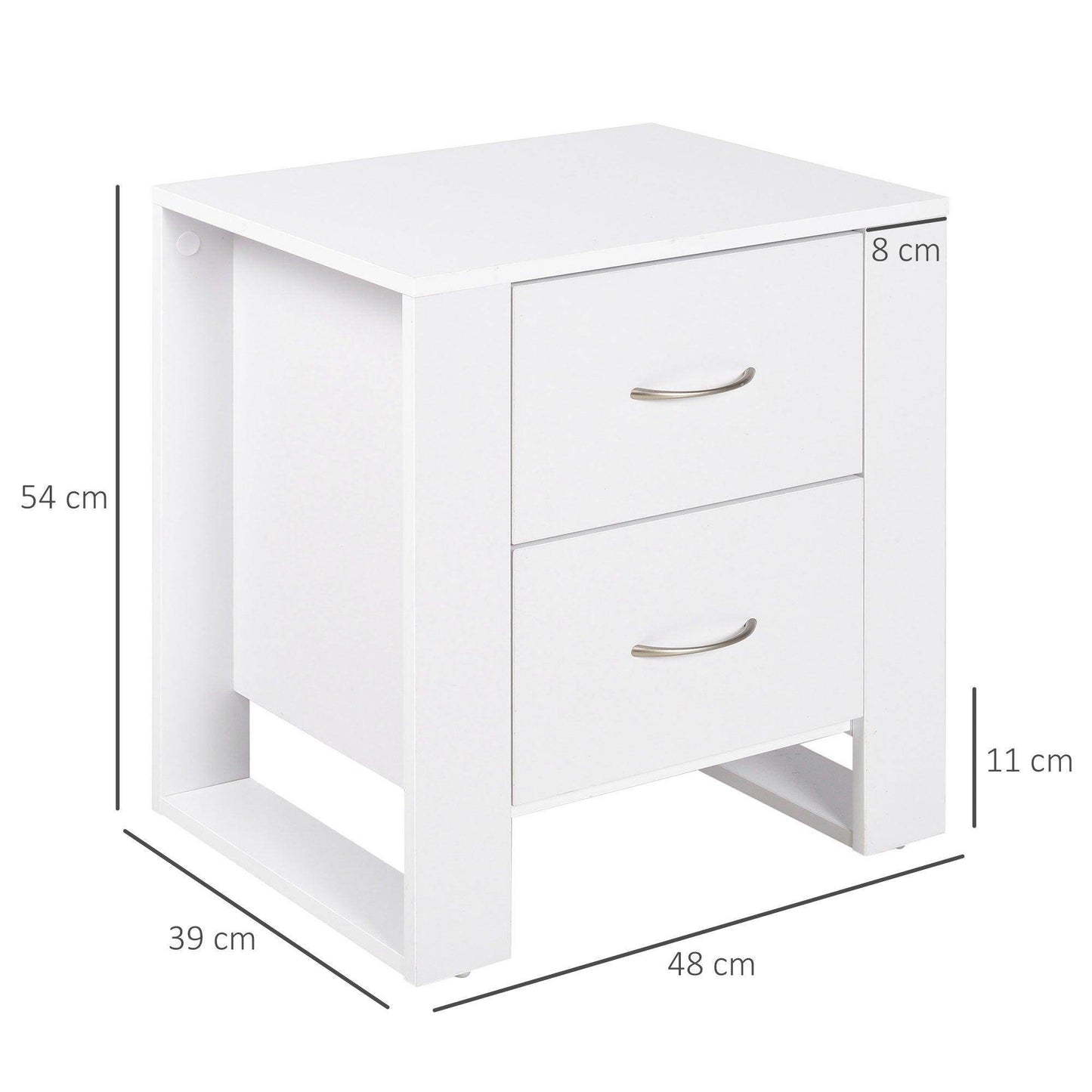 HOMCOM Set of 2 White Bedside Tables with Drawers and Handles - ALL4U RETAILER LTD