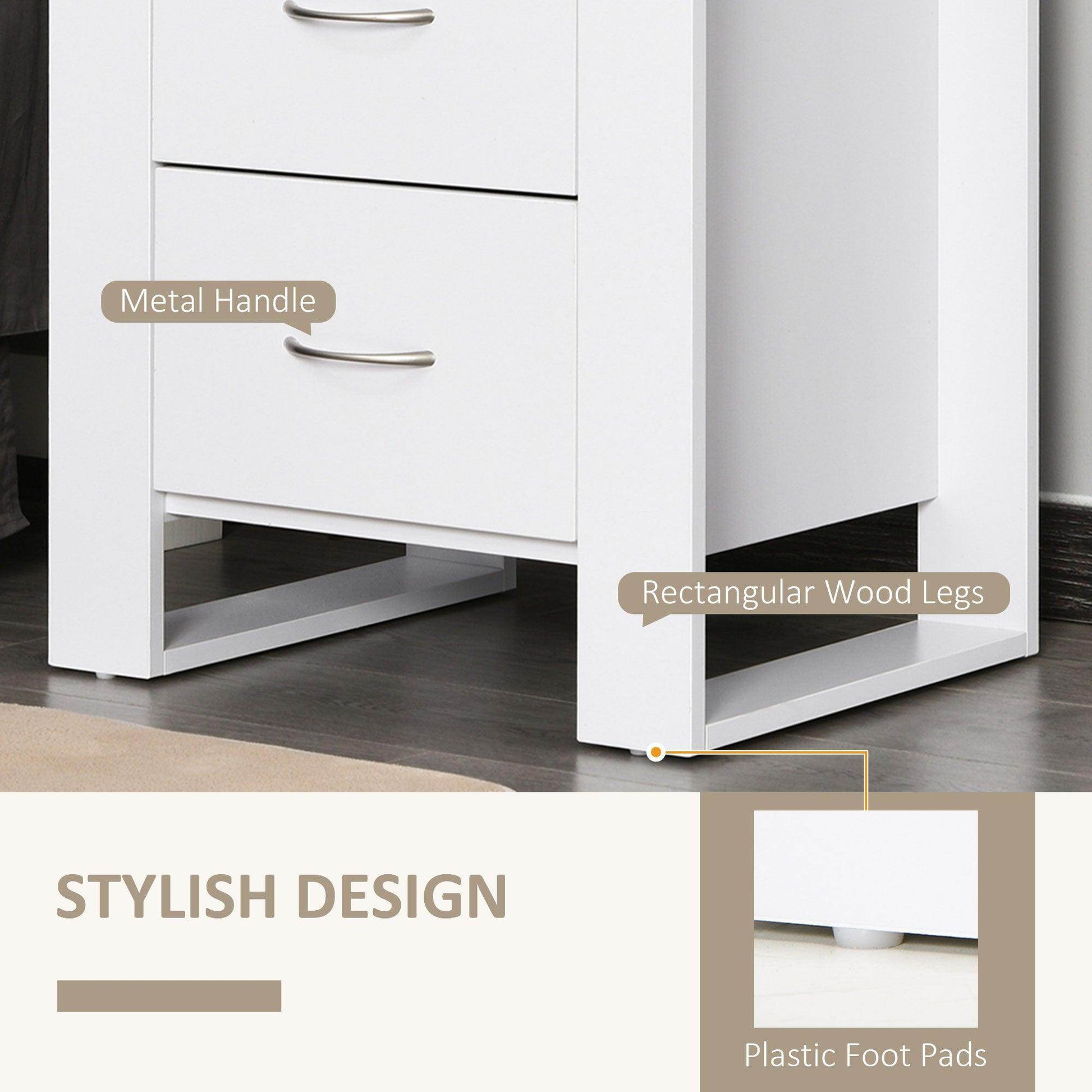 HOMCOM Set of 2 White Bedside Tables with Drawers and Handles - ALL4U RETAILER LTD