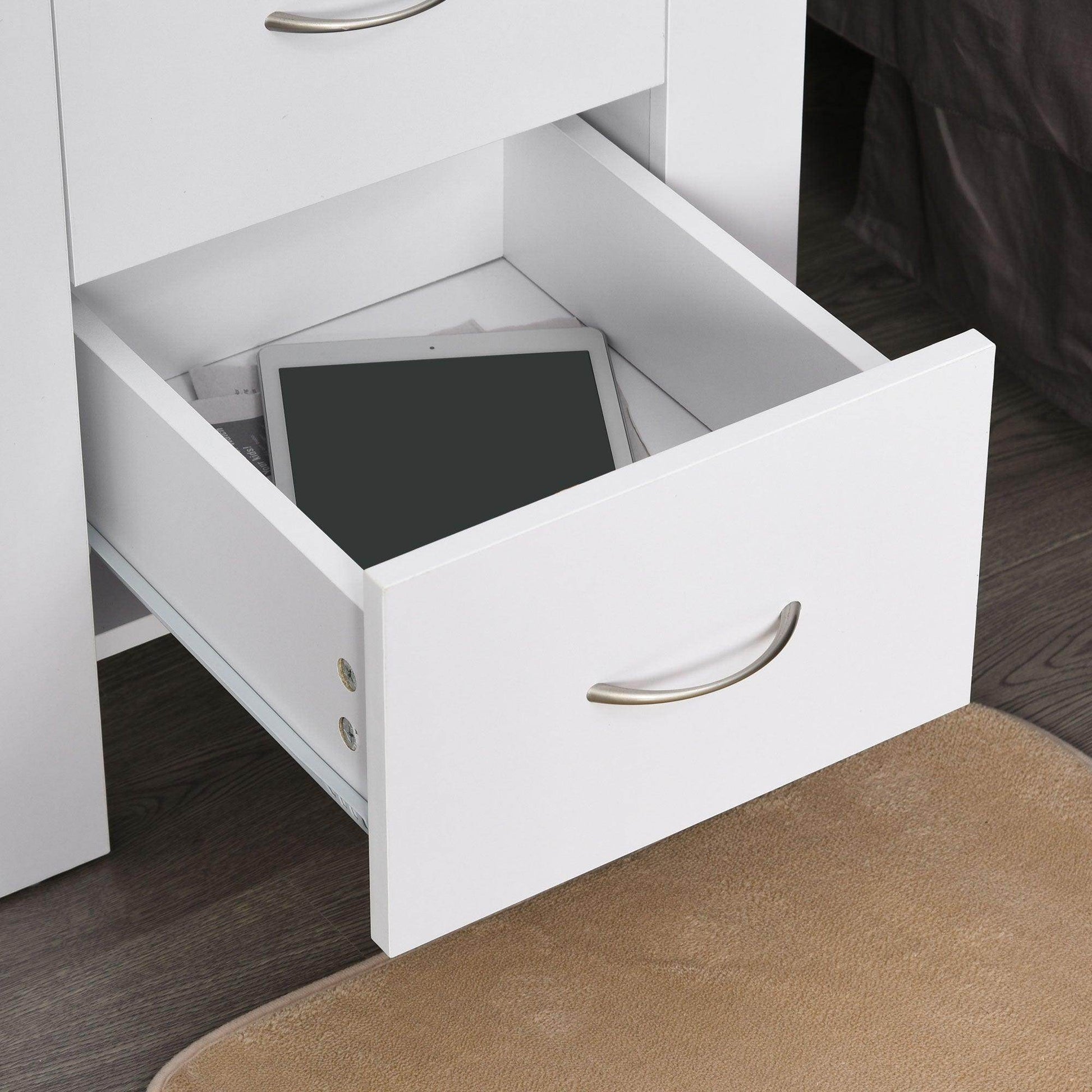 HOMCOM Set of 2 White Bedside Tables with Drawers and Handles - ALL4U RETAILER LTD