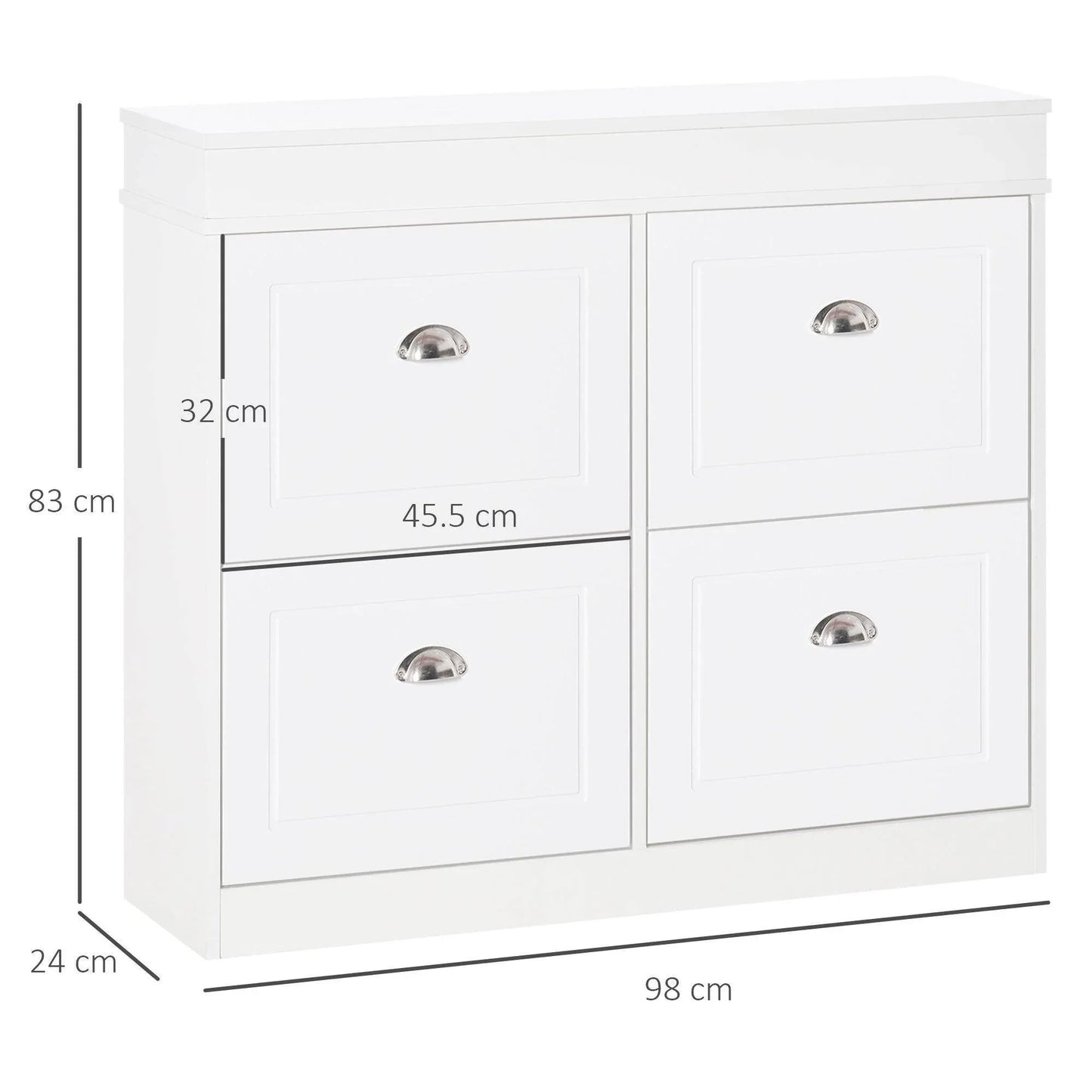 HOMCOM Shoe Cabinet Organiser with 4 Flip Drawers - White - ALL4U RETAILER LTD