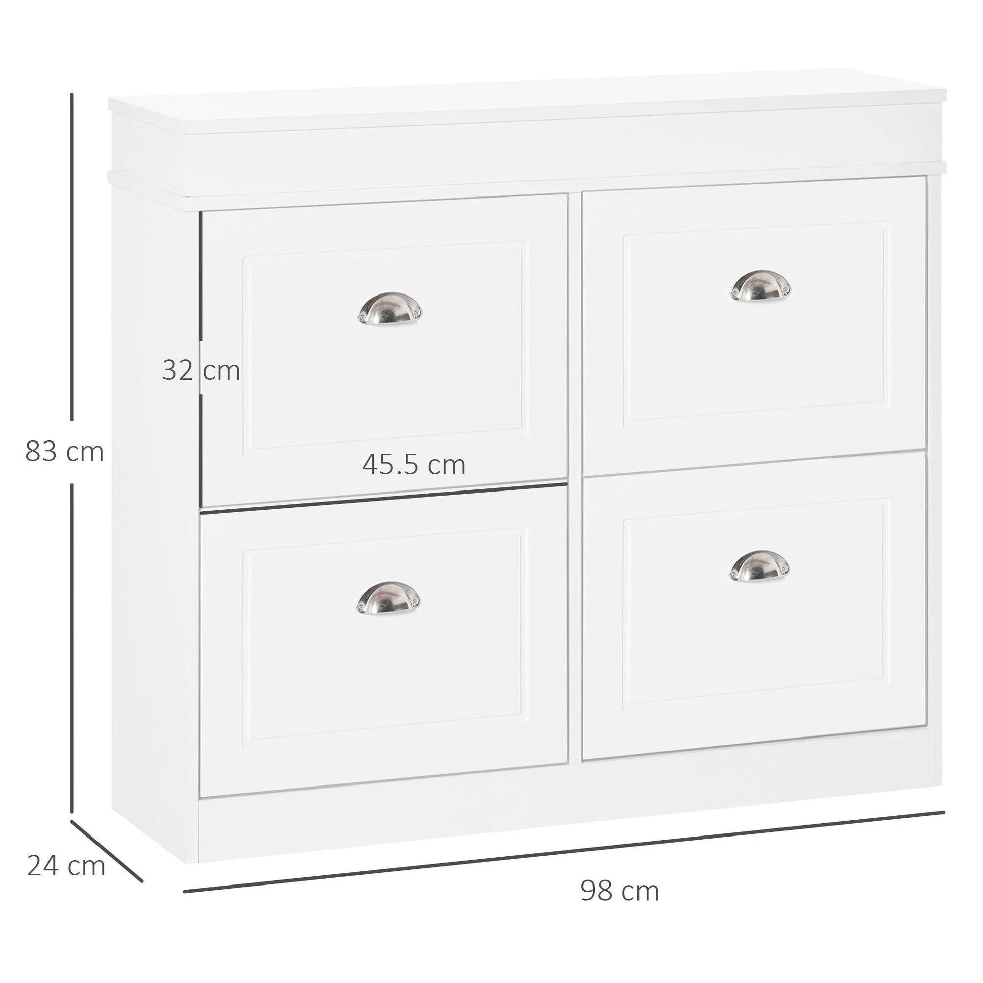 HOMCOM Shoe Cabinet Organiser with 4 Flip Drawers - White - ALL4U RETAILER LTD