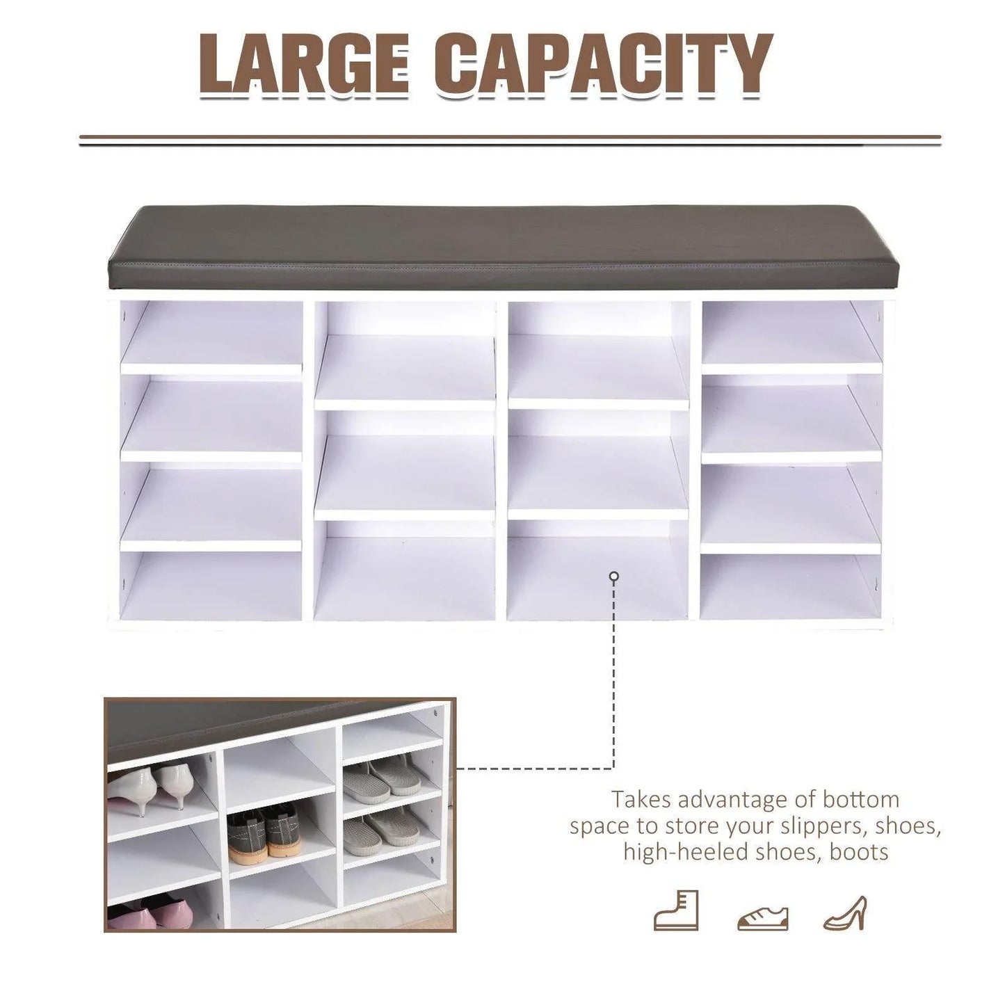 HOMCOM Shoe Rack with 14 Compartments - White - ALL4U RETAILER LTD