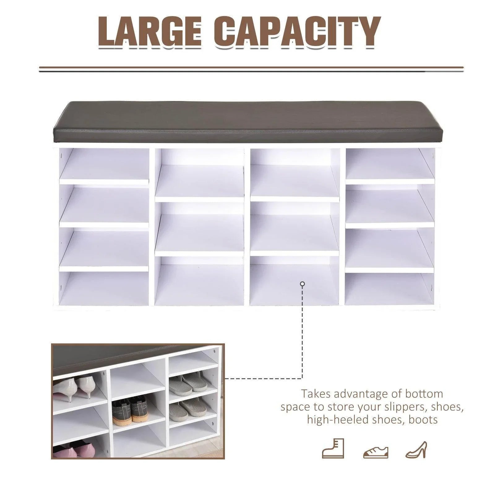 HOMCOM Shoe Rack with 14 Compartments - White - ALL4U RETAILER LTD