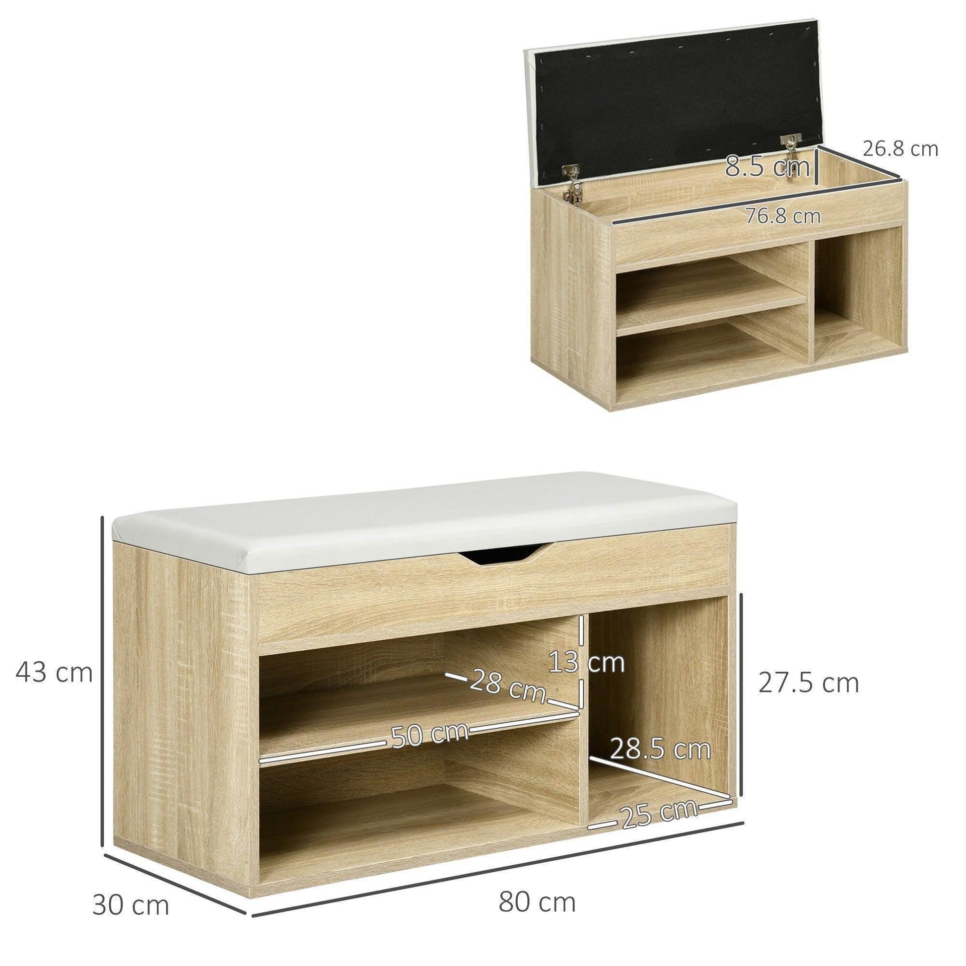 HOMCOM Shoes Storage Bench with Hidden Organiser - Oak - ALL4U RETAILER LTD
