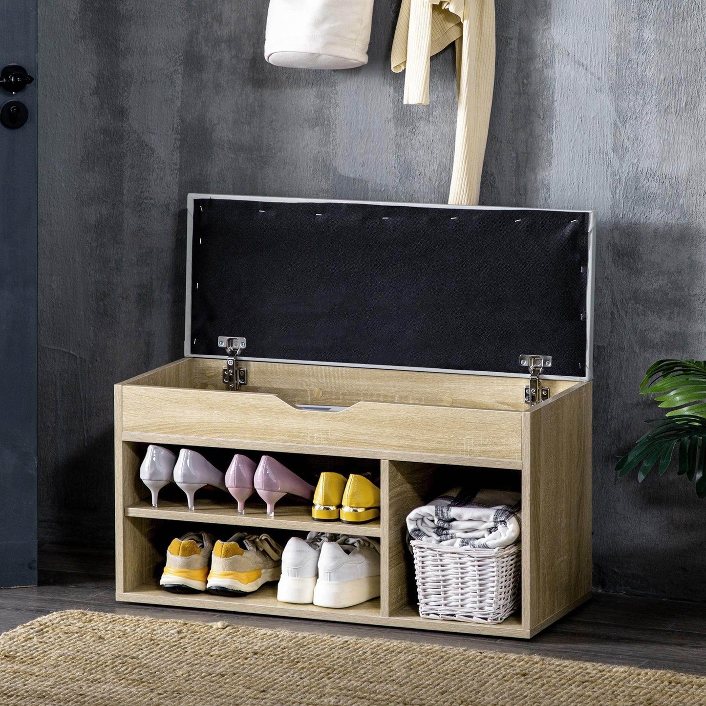 HOMCOM Shoes Storage Bench with Hidden Organiser - Oak - ALL4U RETAILER LTD