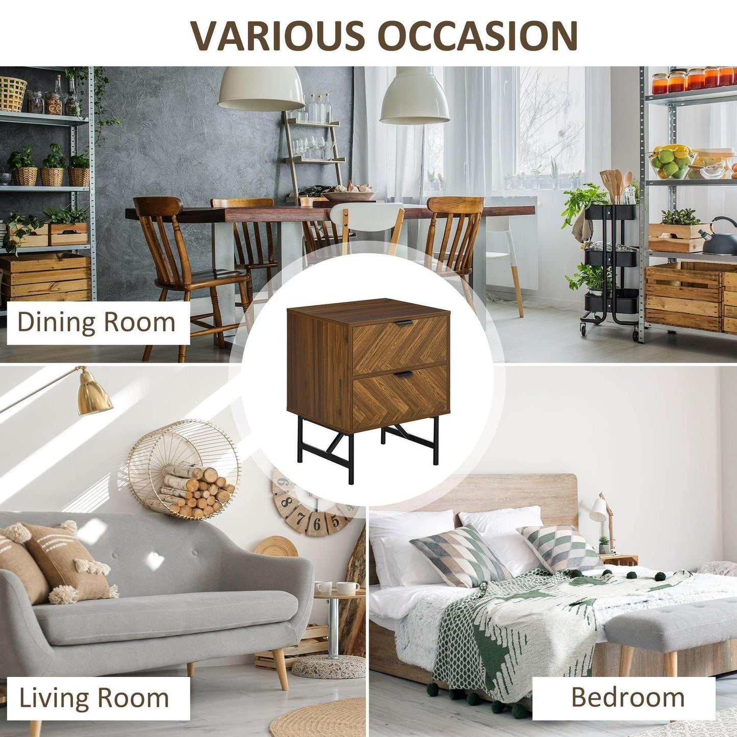 HOMCOM Side Cabinet with 2 Drawers - Walnut Brown - ALL4U RETAILER LTD