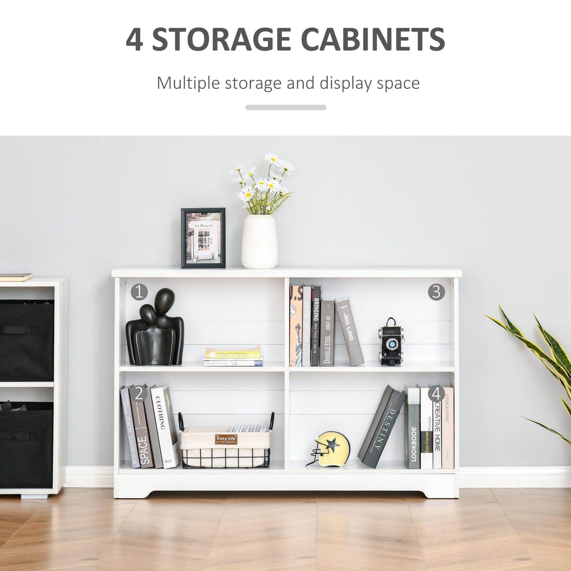 HOMCOM Simple White Bookcase with Moving Shelves - 4 Compartments - ALL4U RETAILER LTD