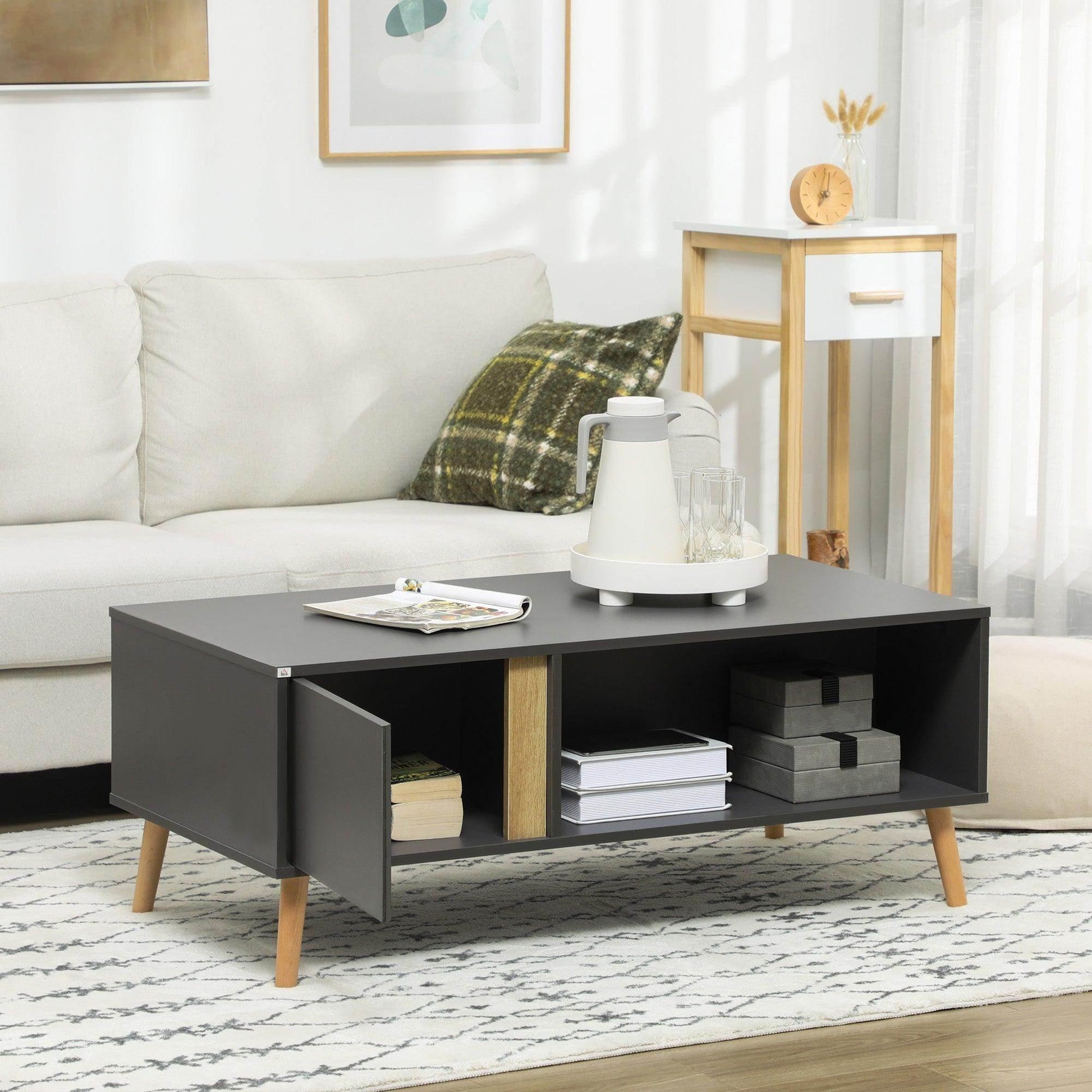 HOMCOM Simple and Stylish Grey Coffee Table with Storage - ALL4U RETAILER LTD