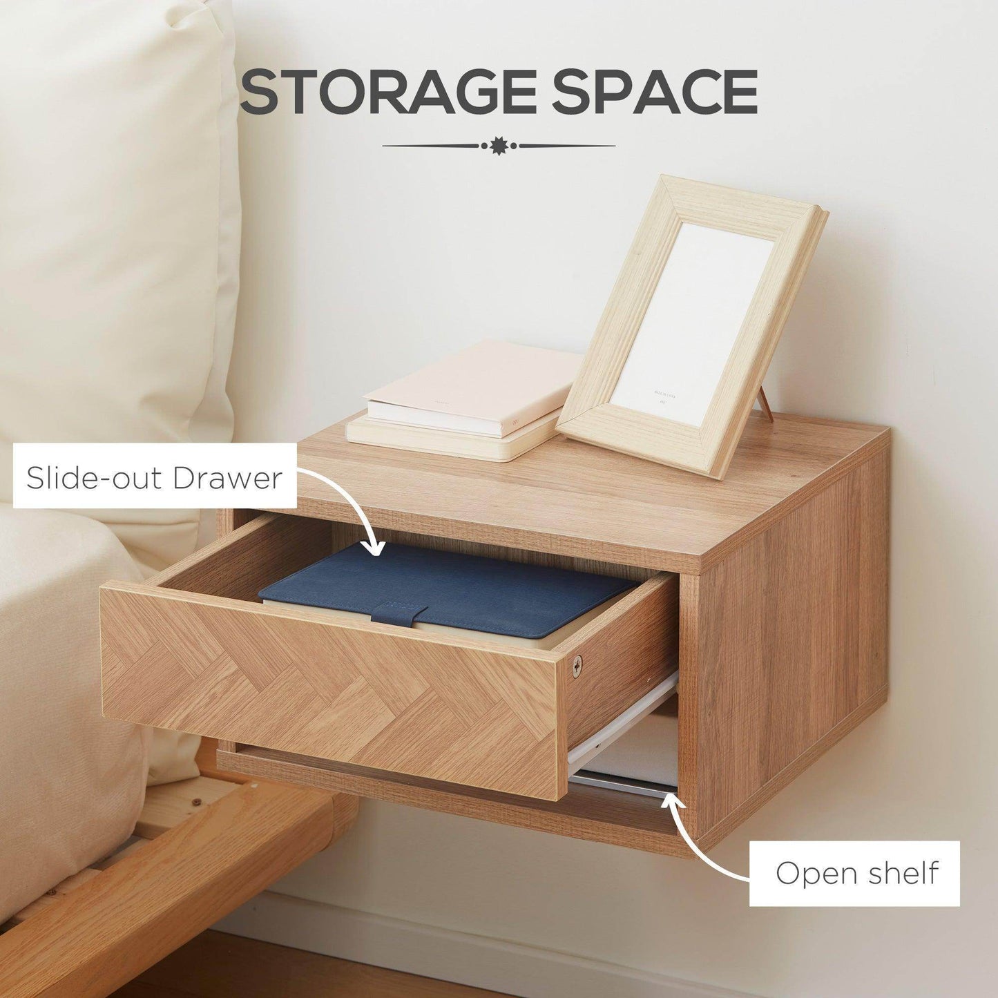 HOMCOM Simple and Stylish Wall-Mounted Nightstand - ALL4U RETAILER LTD