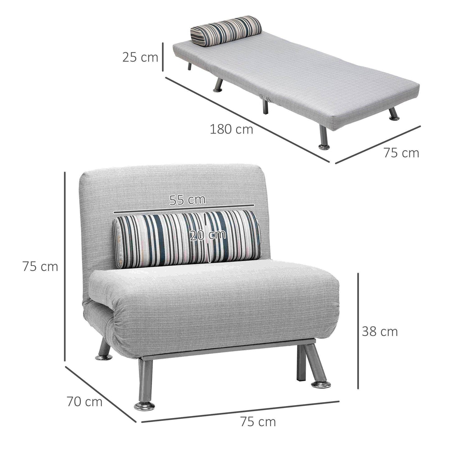 HOMCOM Sleeper Sofa Bed - Compact Grey - ALL4U RETAILER LTD