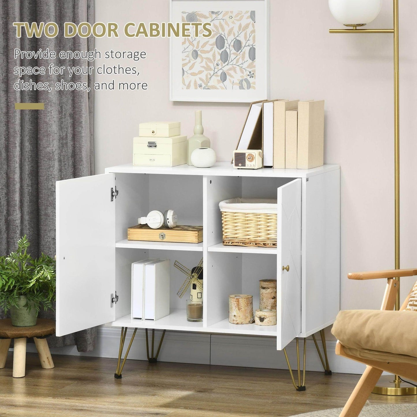 HOMCOM Slim White Storage Cabinet with Hairpin Legs - ALL4U RETAILER LTD