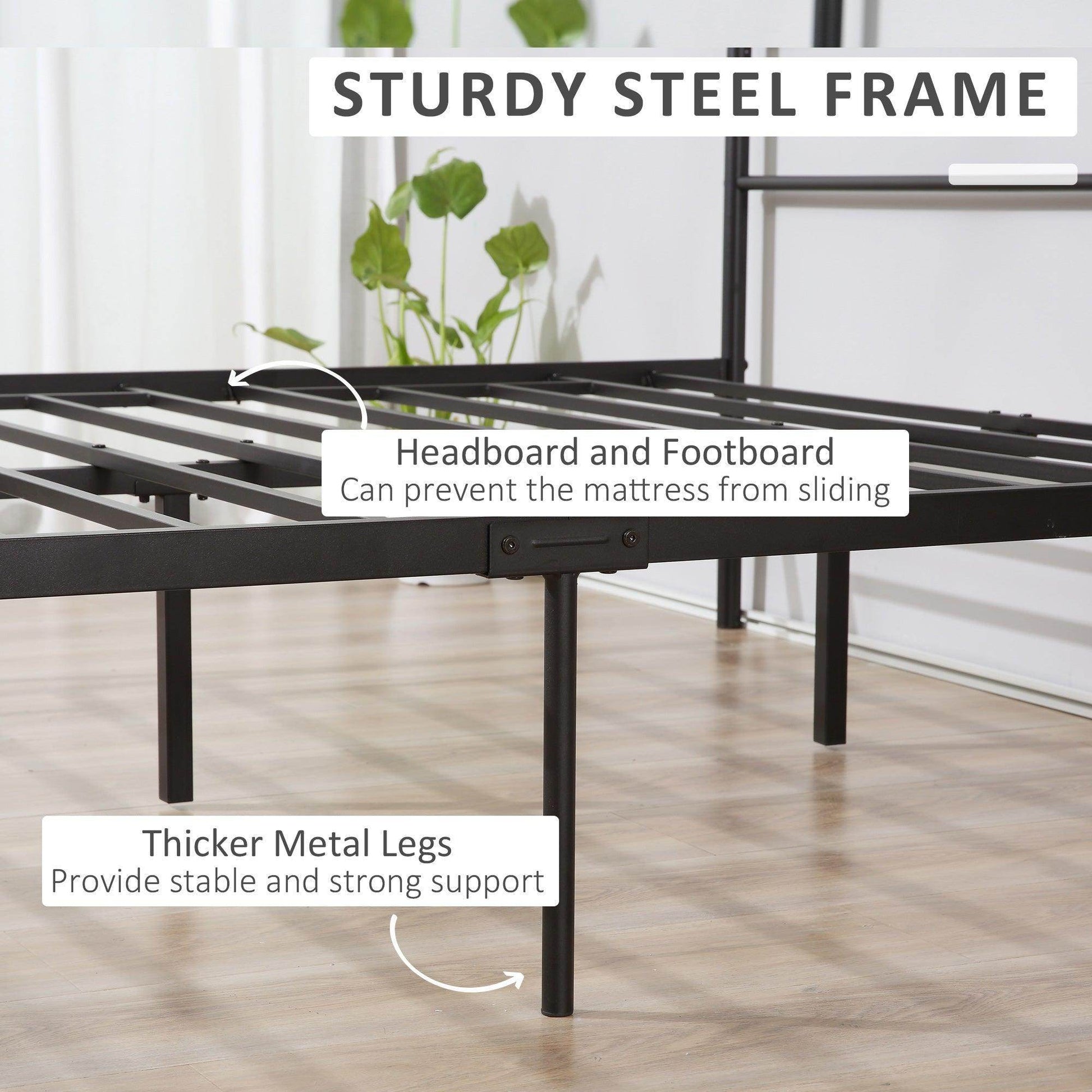 HOMCOM Solid Metal Double Bed Frame with Storage - ALL4U RETAILER LTD