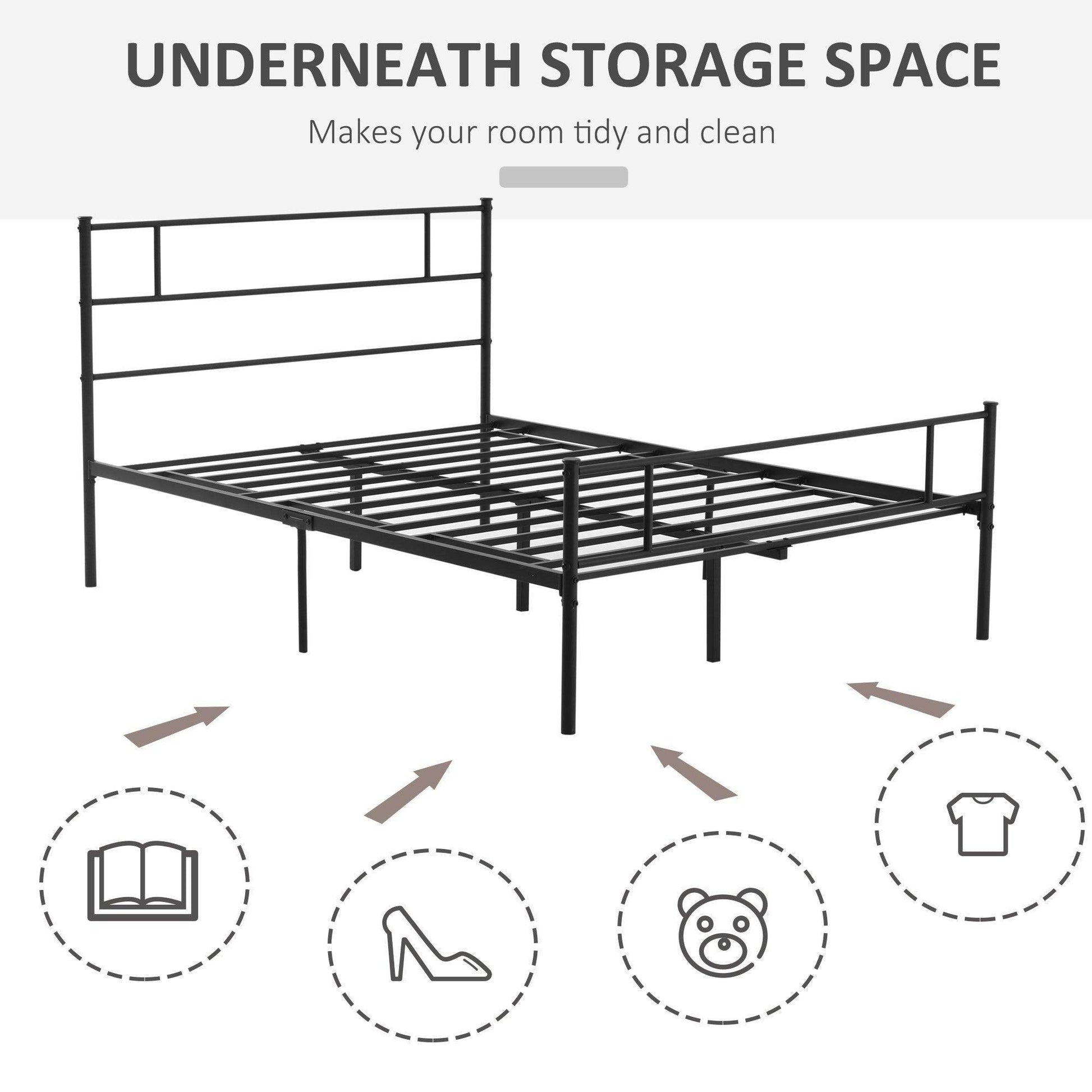 HOMCOM Solid Metal Double Bed Frame with Storage - ALL4U RETAILER LTD