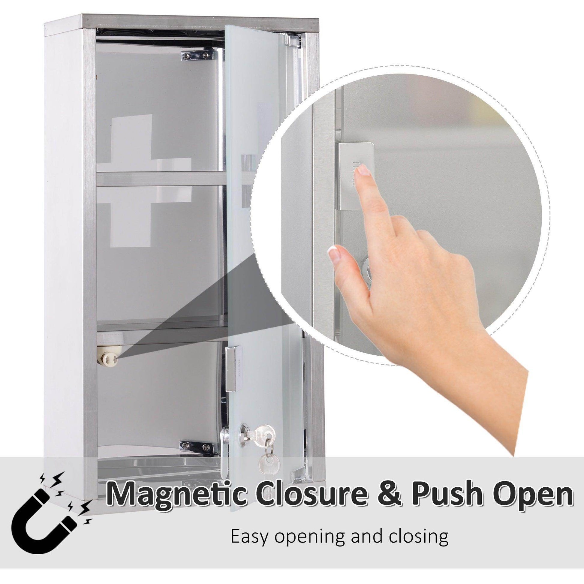HOMCOM Stainless Steel Medicine Cabinet with Security Glass Door - ALL4U RETAILER LTD