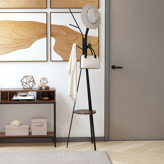 HOMCOM Standing Coat Rack with Hooks and Shelf - ALL4U RETAILER LTD