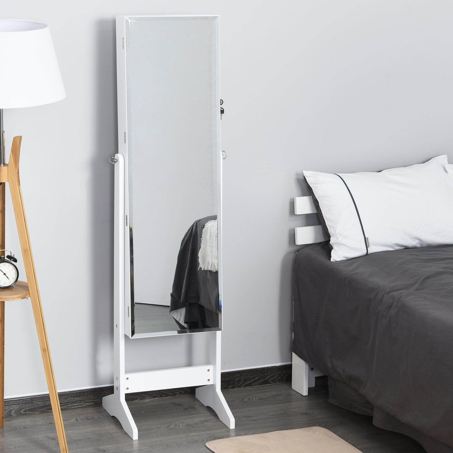 HOMCOM Standing Mirror Jewelry Cabinet - White - ALL4U RETAILER LTD