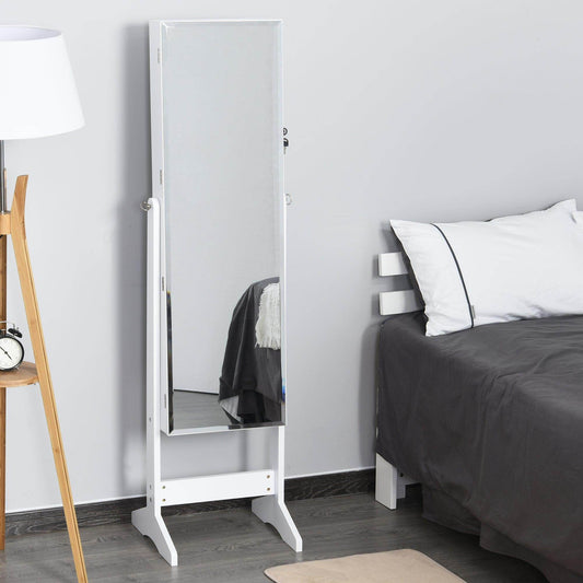 HOMCOM Standing Mirror Jewelry Cabinet - White - ALL4U RETAILER LTD