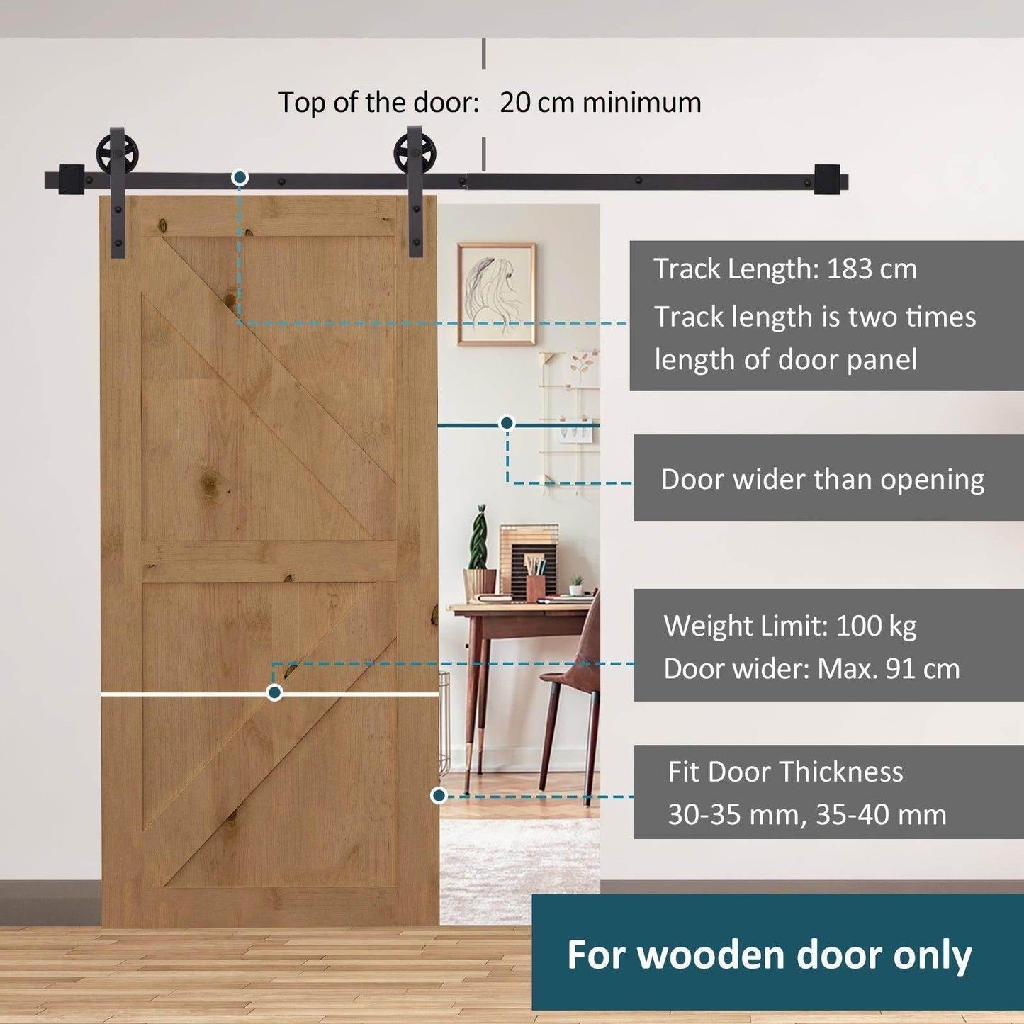 HOMCOM Stylish 6FT Sliding Barn Door Track Kit for Single Wooden Door - ALL4U RETAILER LTD