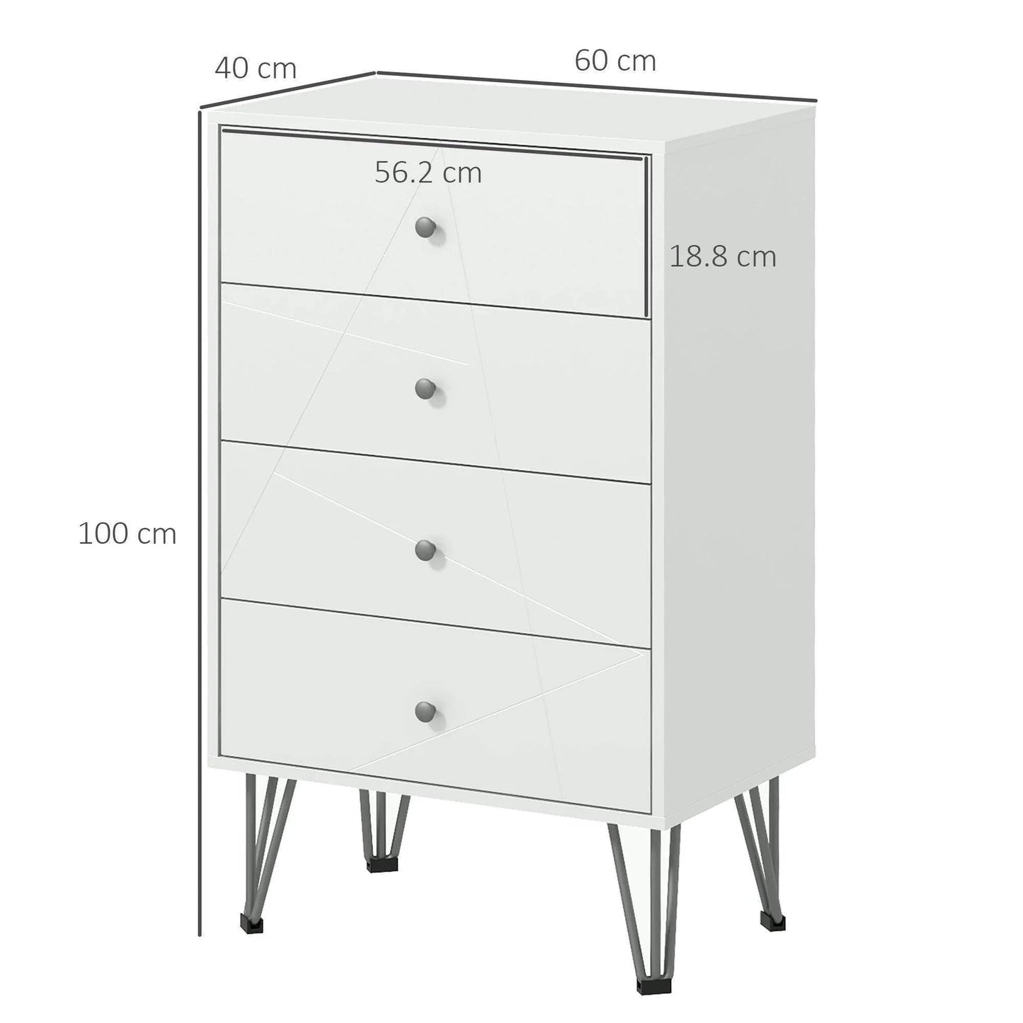 HOMCOM Tall 4-Drawer Dresser with Hairpin Legs - White - ALL4U RETAILER LTD