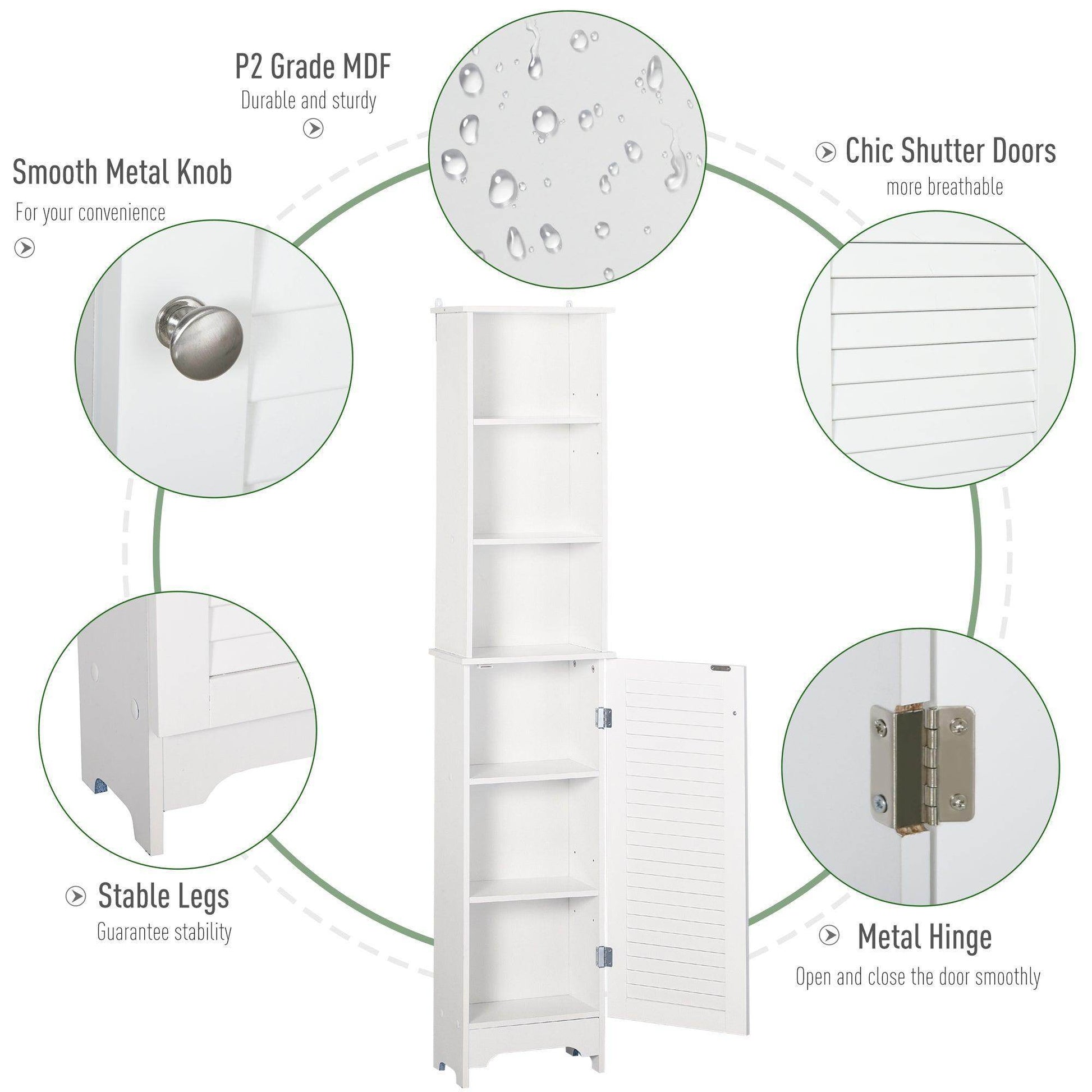HOMCOM Tallboy Bathroom Storage Cabinet - White - ALL4U RETAILER LTD