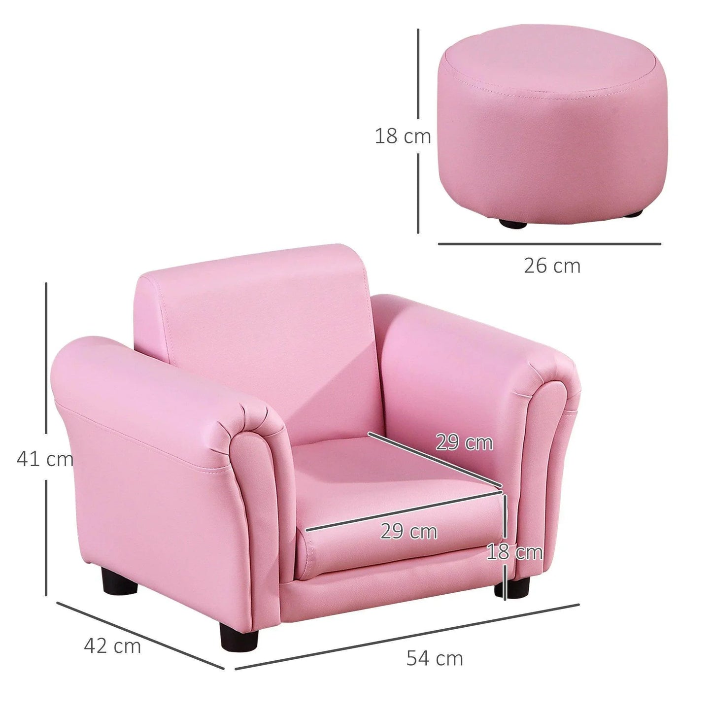 HOMCOM Toddler Seating Sofa Set with Free Footstool - Pink - ALL4U RETAILER LTD