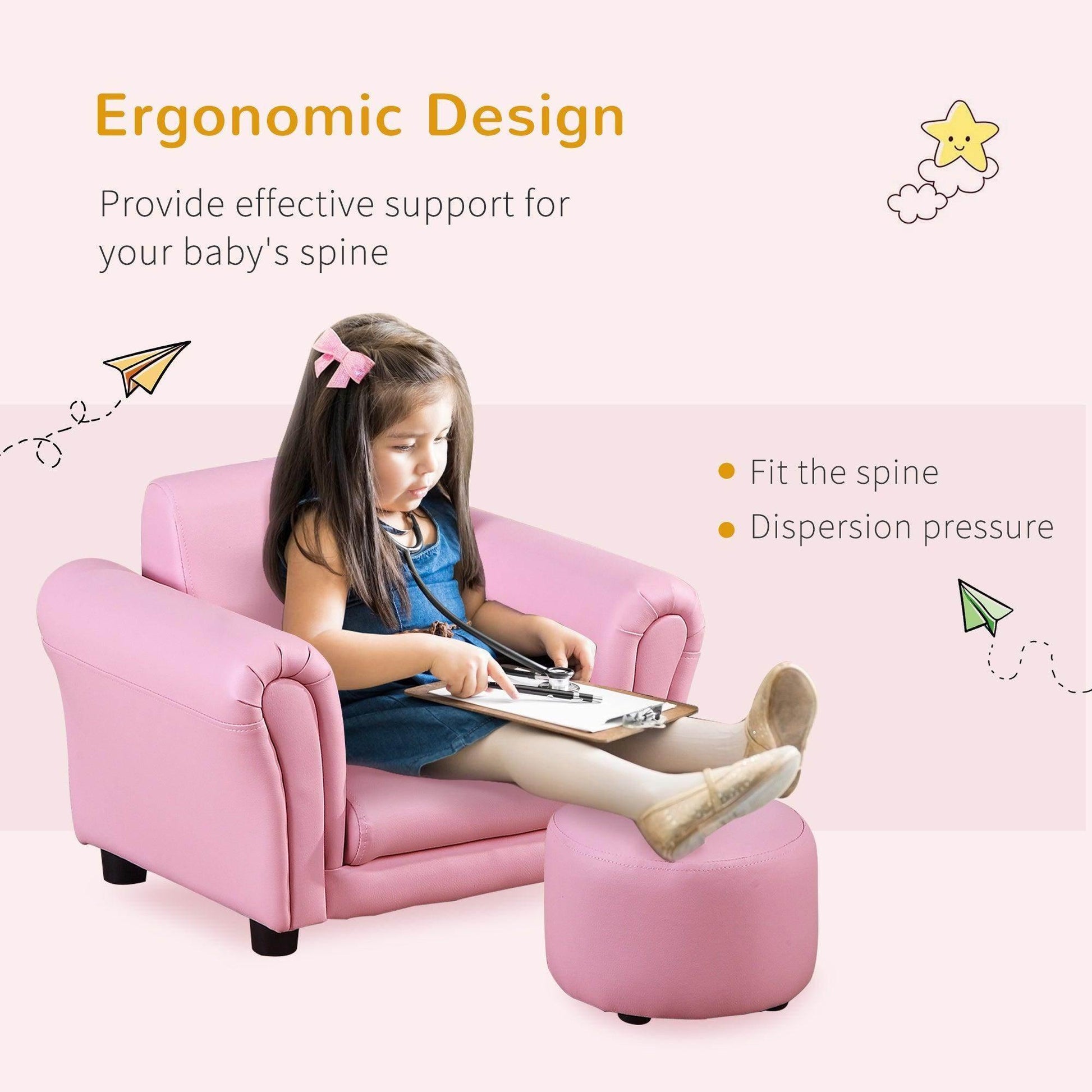 HOMCOM Toddler Seating Sofa Set with Free Footstool - Pink - ALL4U RETAILER LTD