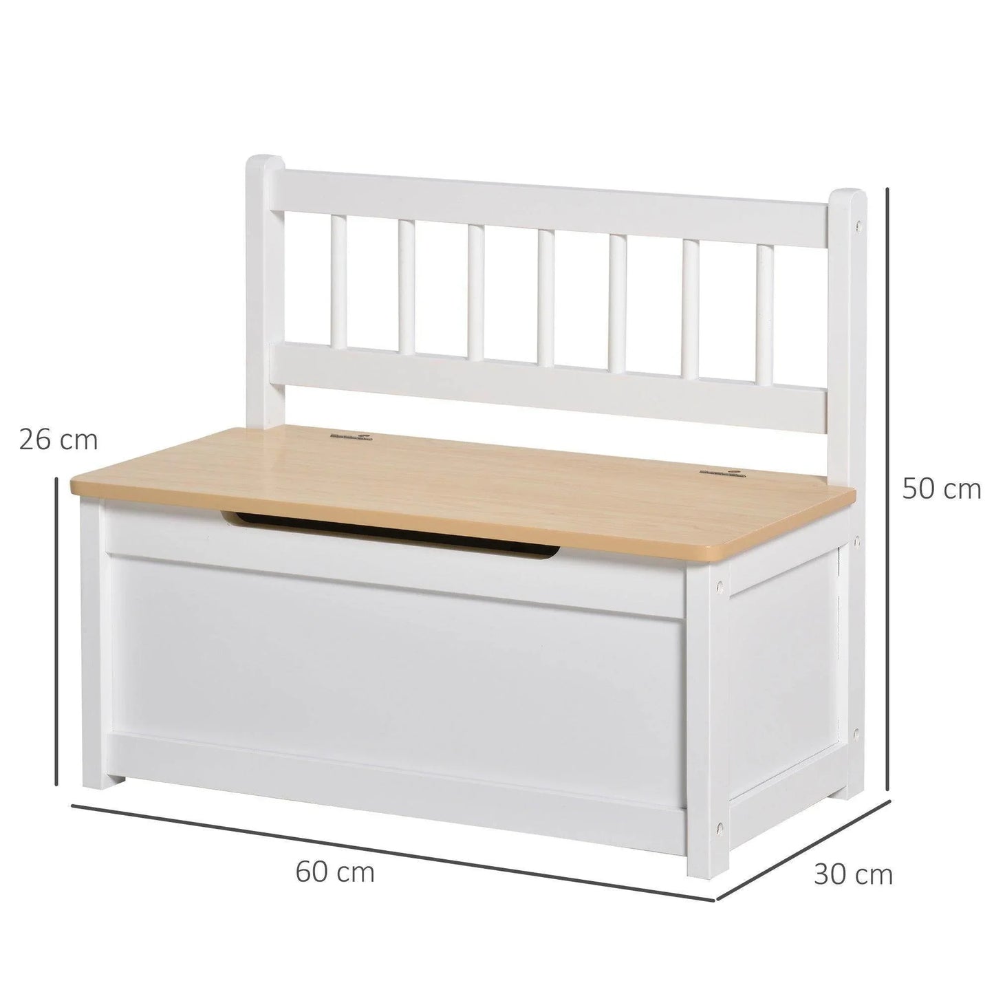 HOMCOM Toy Box Bench with Safety Pneumatic Rod - White - ALL4U RETAILER LTD