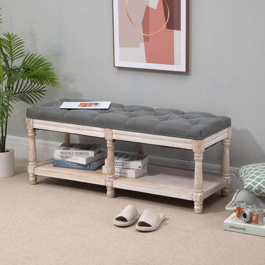 HOMCOM Upholstered Shoe Rack Bench - Grey - ALL4U RETAILER LTD