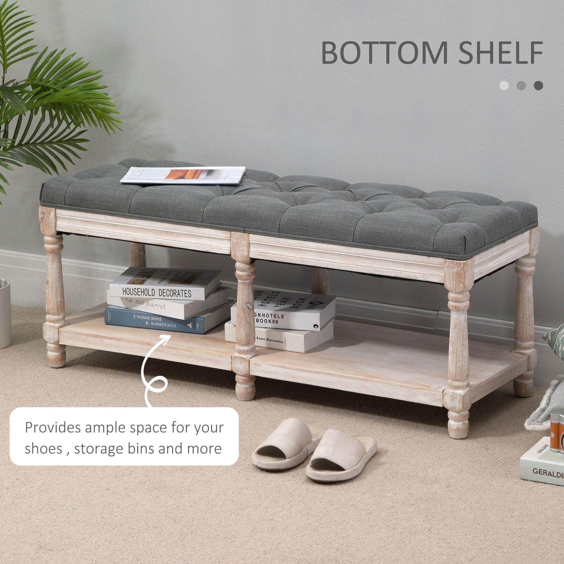 HOMCOM Upholstered Shoe Rack Bench - Grey - ALL4U RETAILER LTD