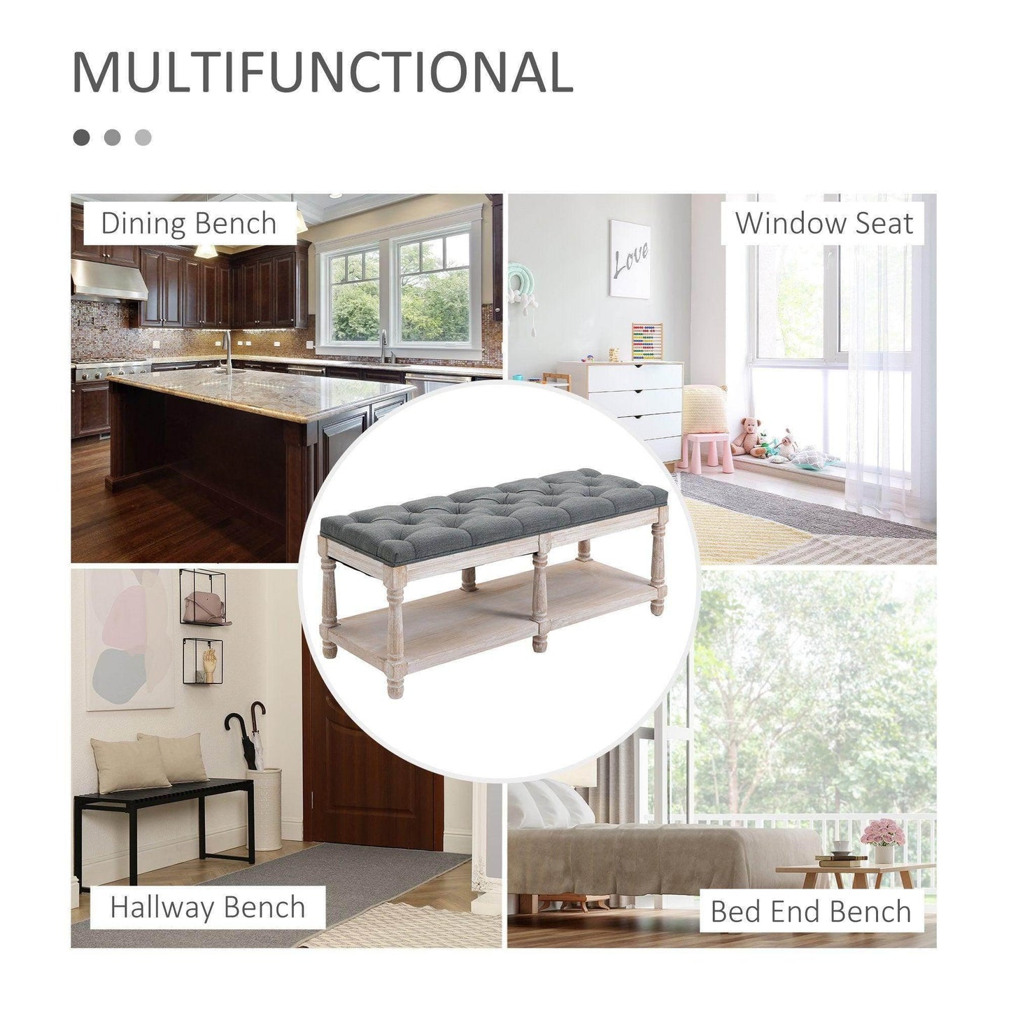 HOMCOM Upholstered Shoe Rack Bench - Grey - ALL4U RETAILER LTD