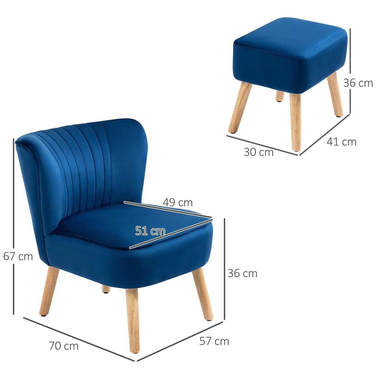 HOMCOM Velvet Chair with Ottoman - Dark Blue - ALL4U RETAILER LTD