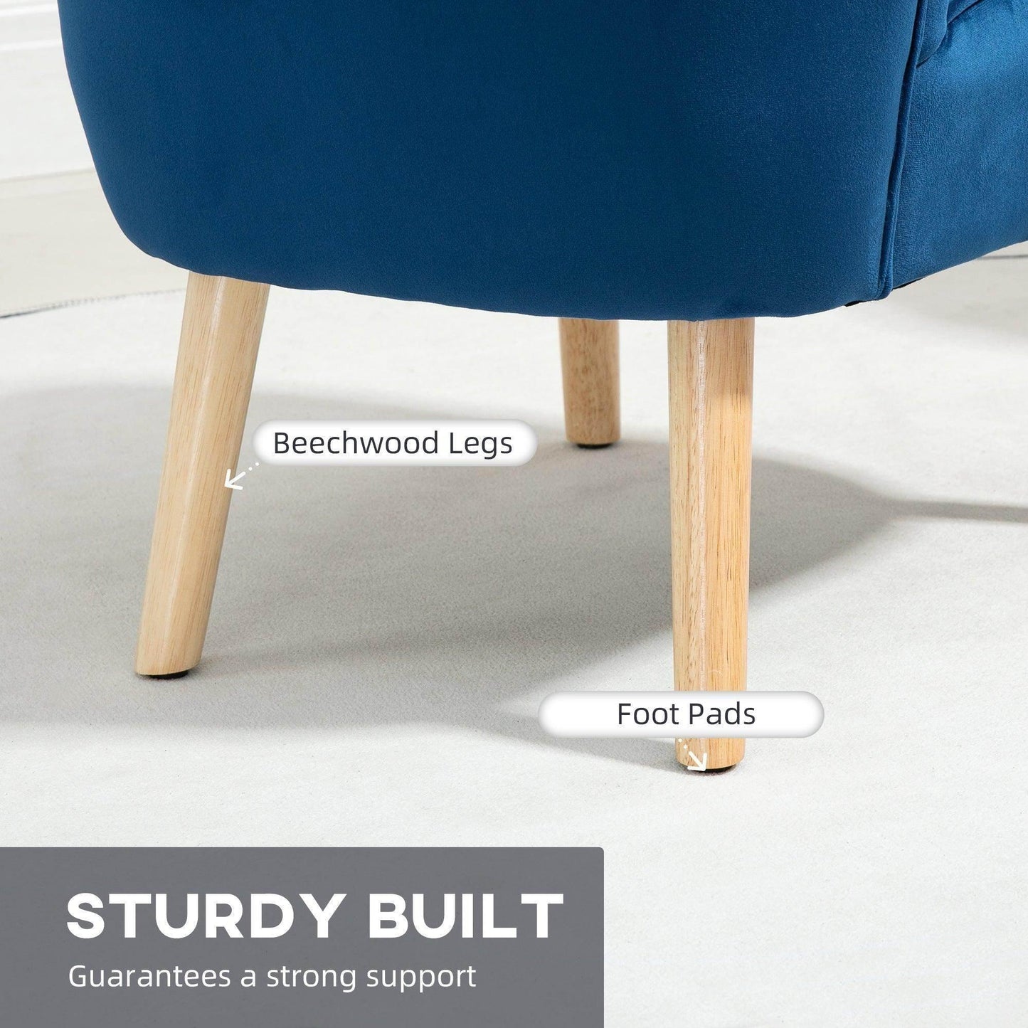 HOMCOM Velvet Chair with Ottoman - Dark Blue - ALL4U RETAILER LTD