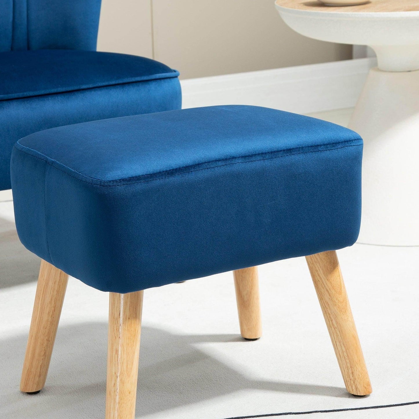 HOMCOM Velvet Chair with Ottoman - Dark Blue - ALL4U RETAILER LTD