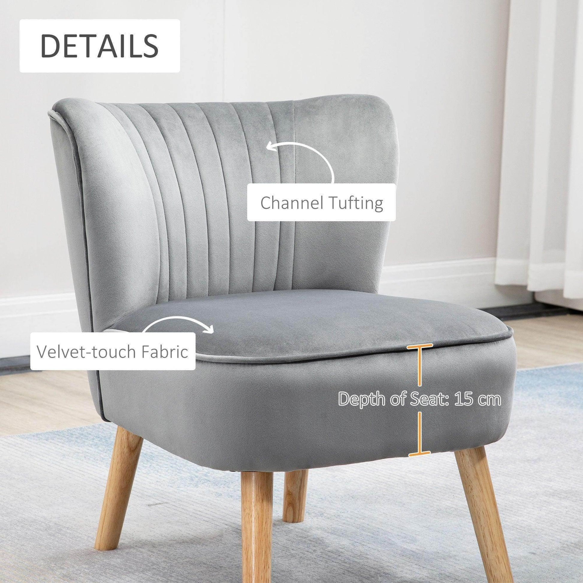 HOMCOM Velvet Tub Chair with Ottoman - Light Grey - ALL4U RETAILER LTD