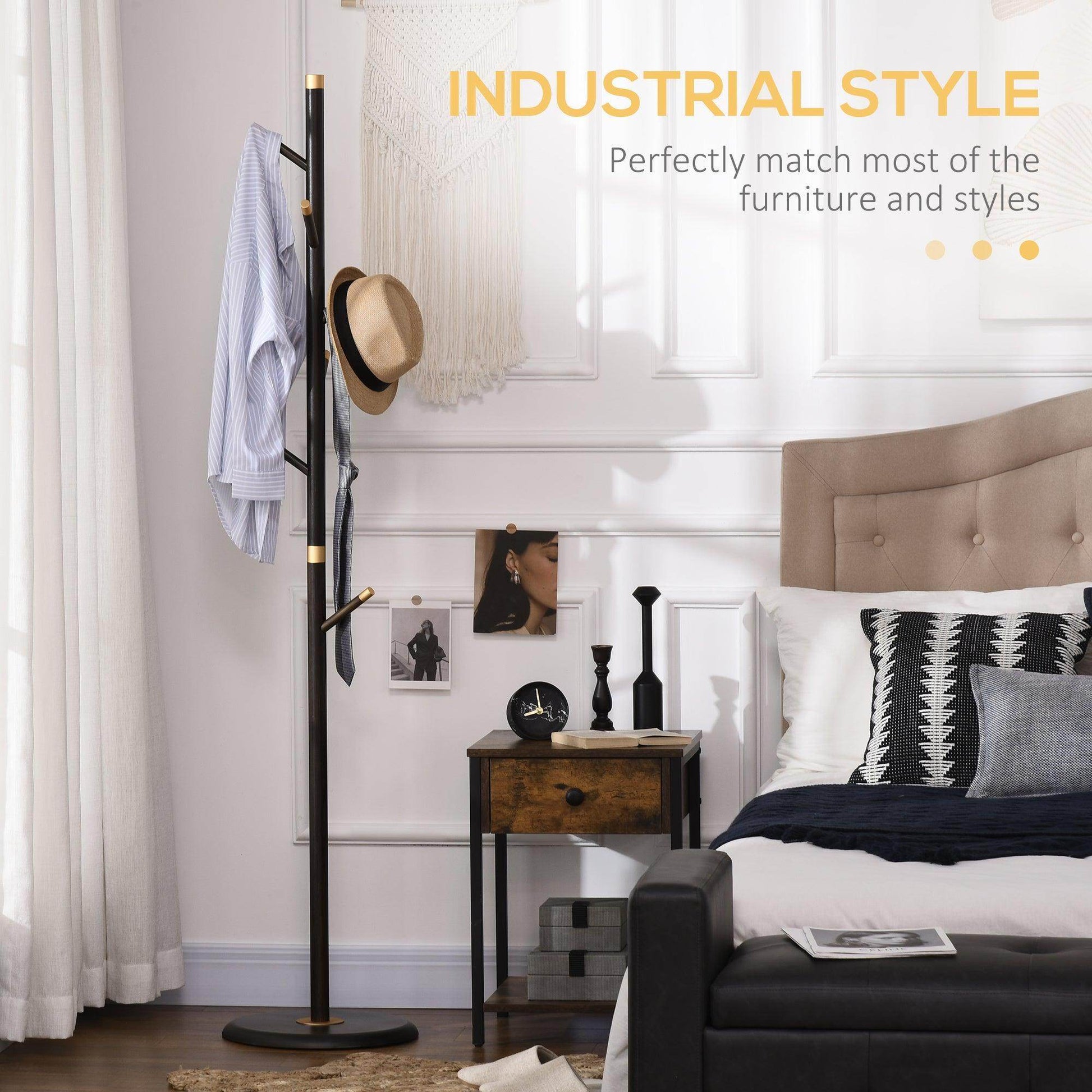 HOMCOM Vintage Coat Rack Stand with 6 Hooks - Walnut - ALL4U RETAILER LTD