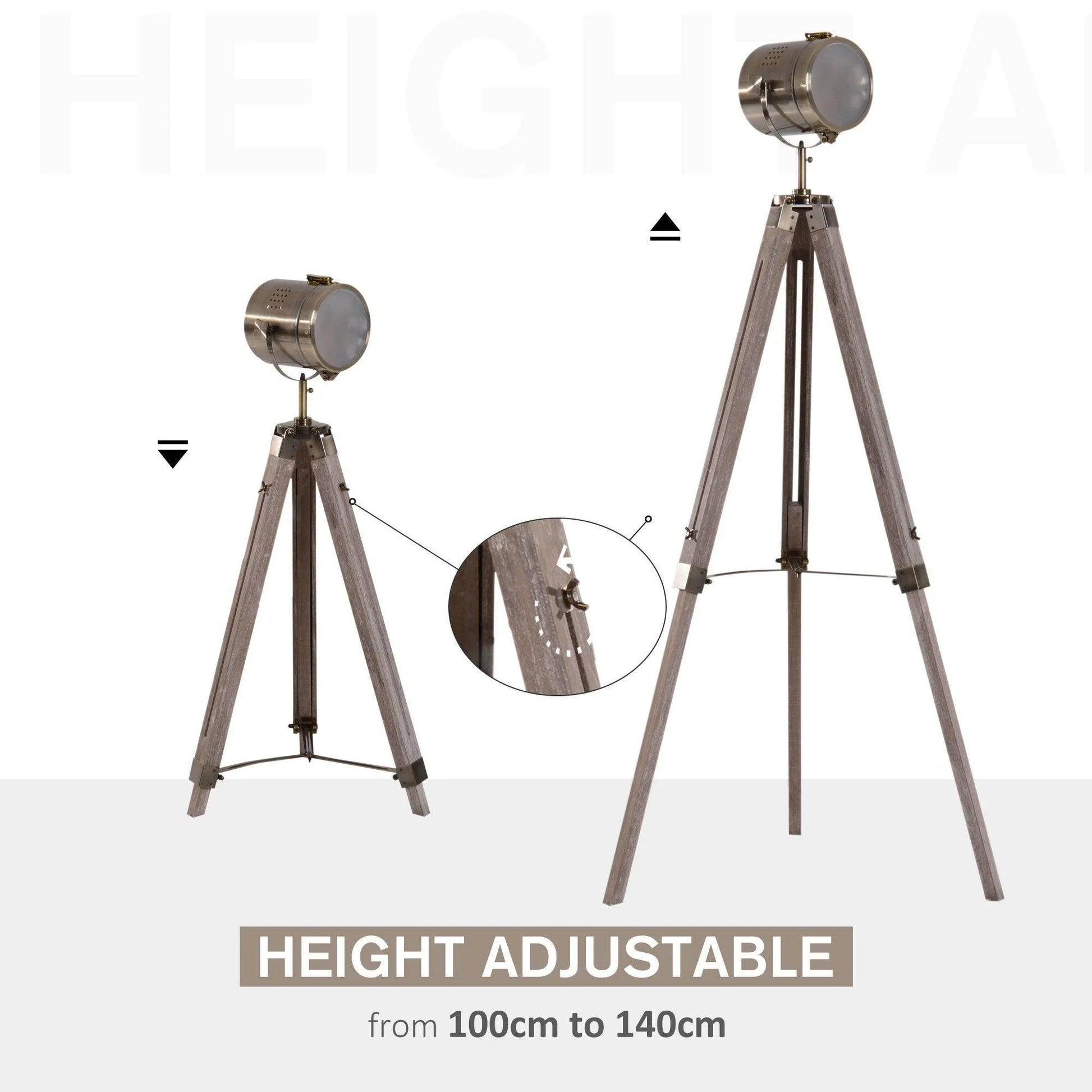 HOMCOM Vintage Wooden Base Floor Lamp- Rustic Industrial Design - ALL4U RETAILER LTD