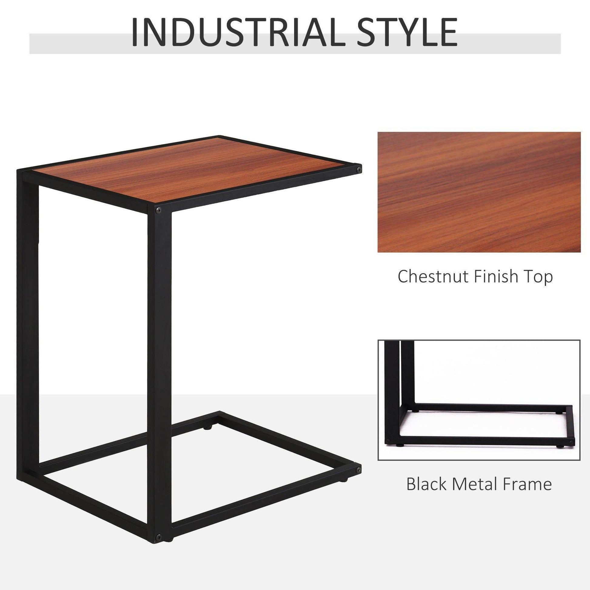 HOMCOM Walnut and Black Sofa Side Table - ALL4U RETAILER LTD